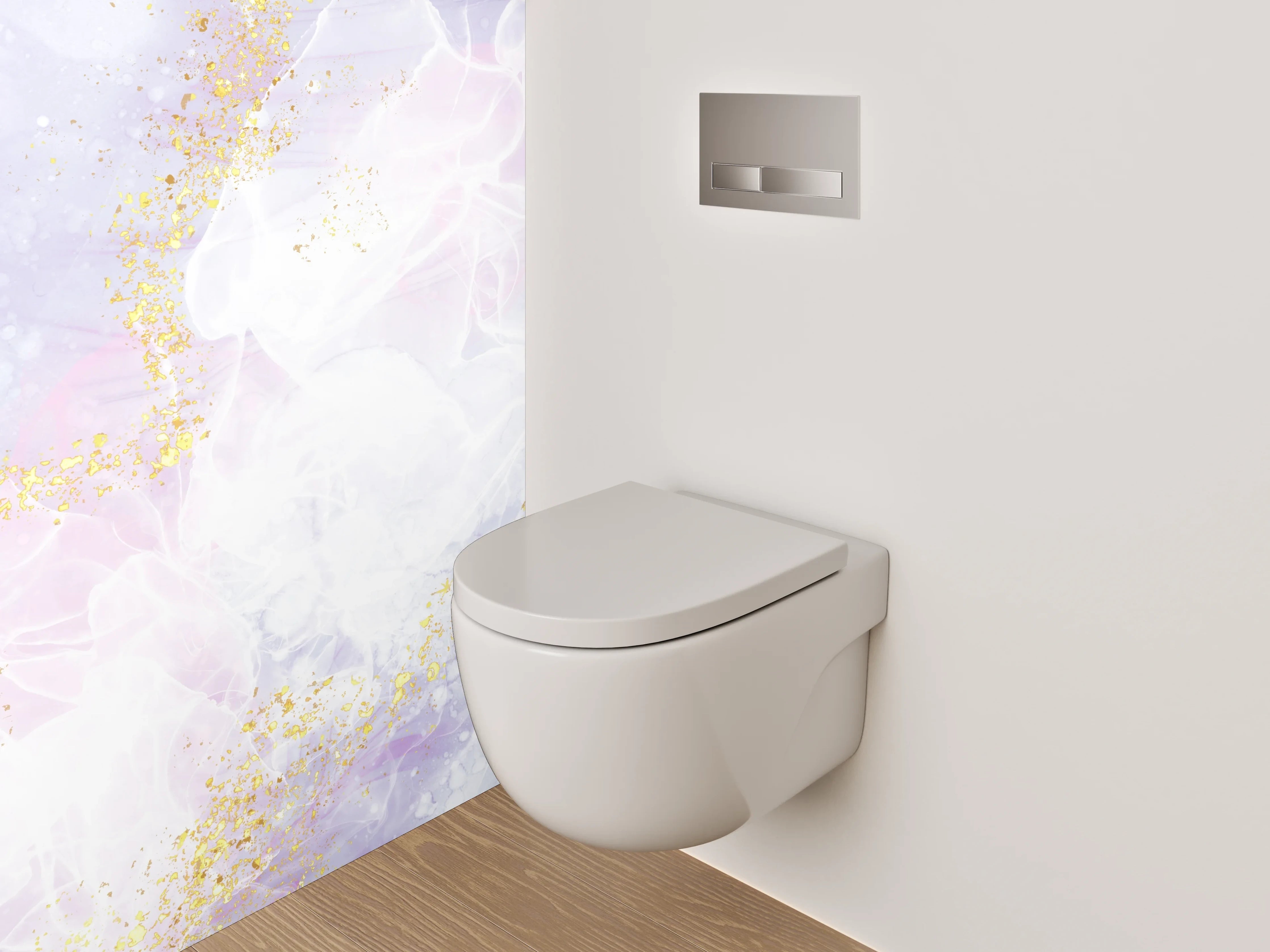 WC-Rückwand - Abstrakte Marmoroptik Goldakzente Aquarell