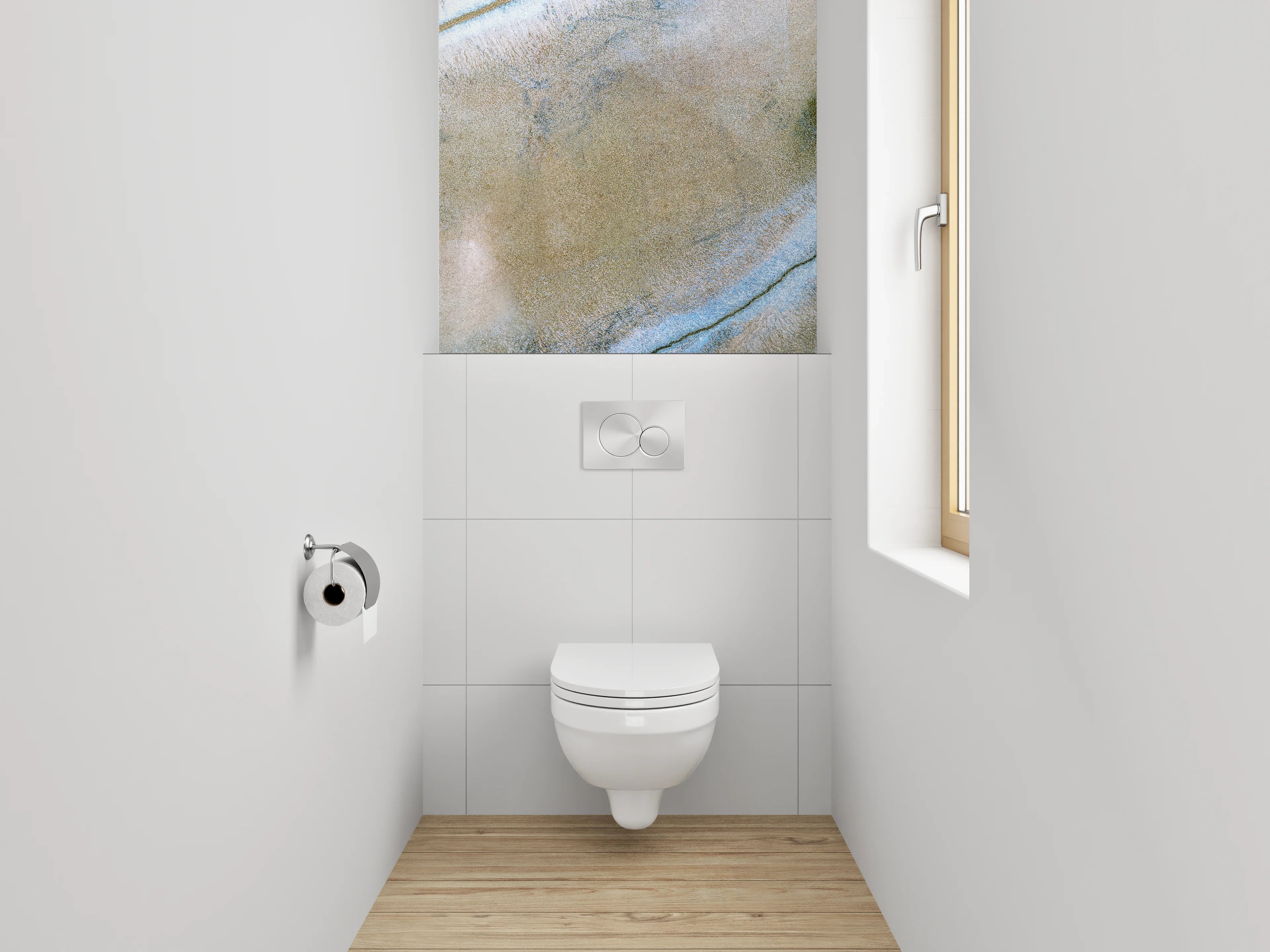 WC-Rückwand - Abstrakte Marmoroptik in Beige-Blau