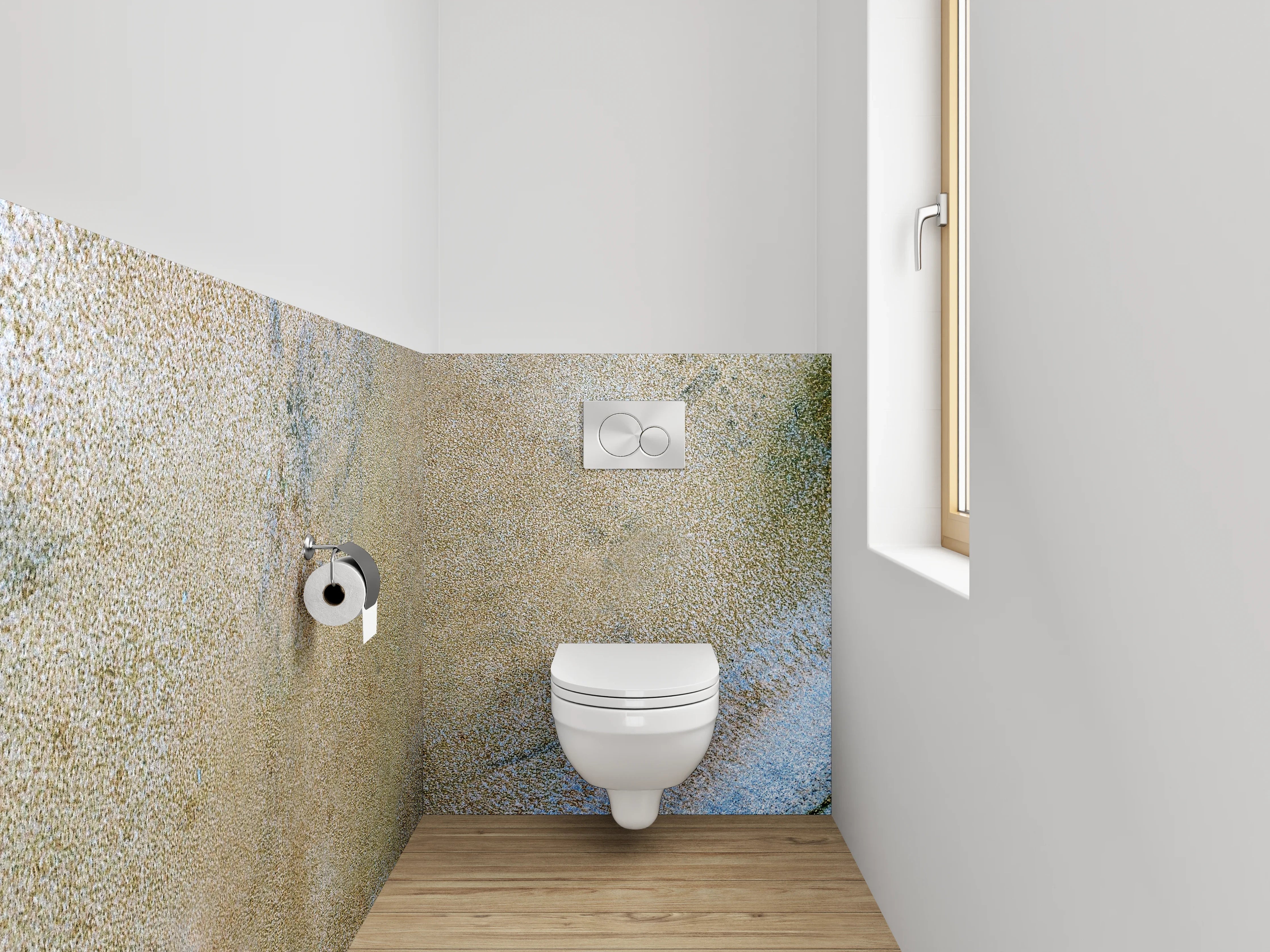WC-Rückwand - Abstrakte Marmoroptik in Beige-Blau