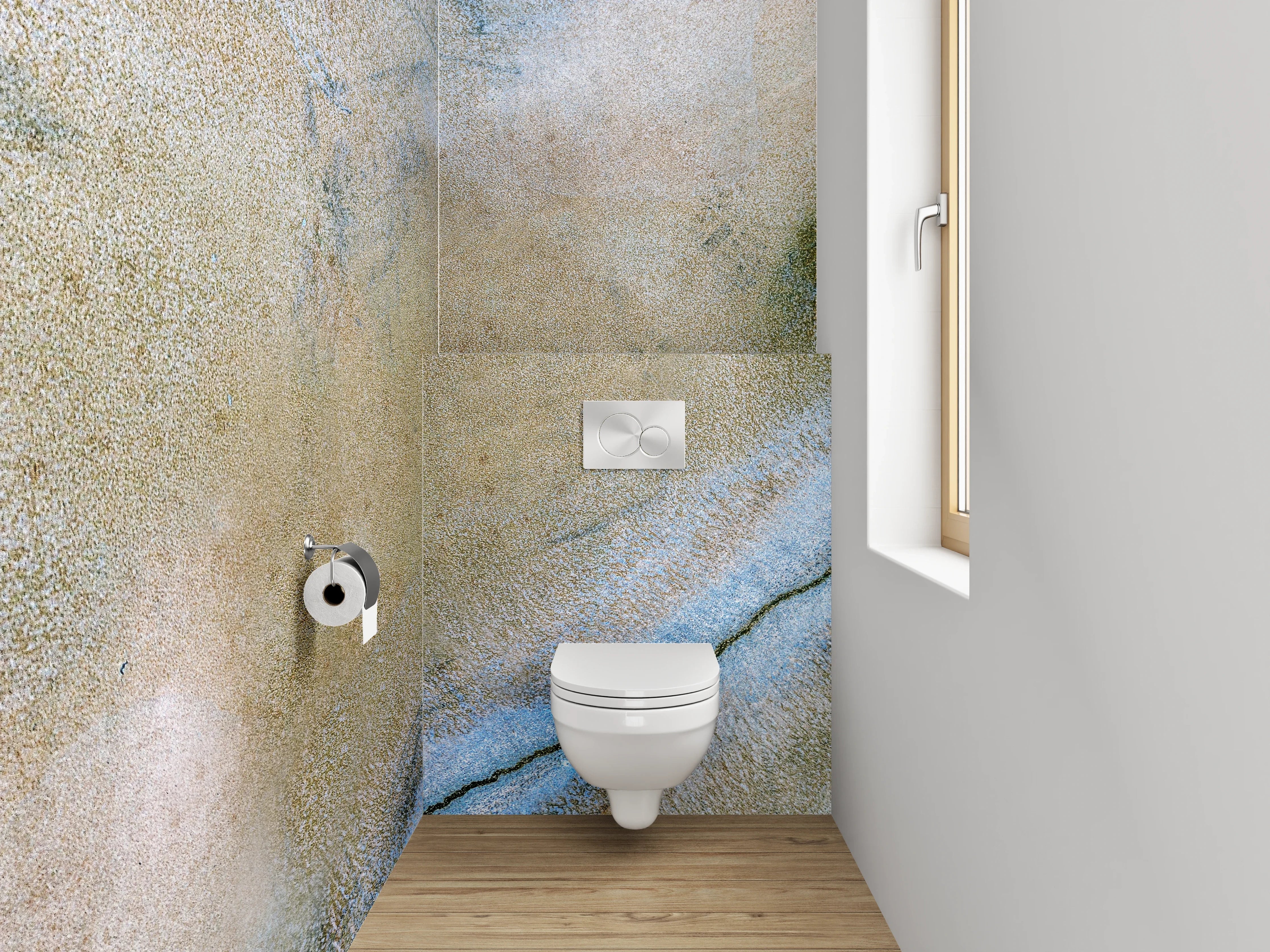 WC-Rückwand - Abstrakte Marmoroptik in Beige-Blau