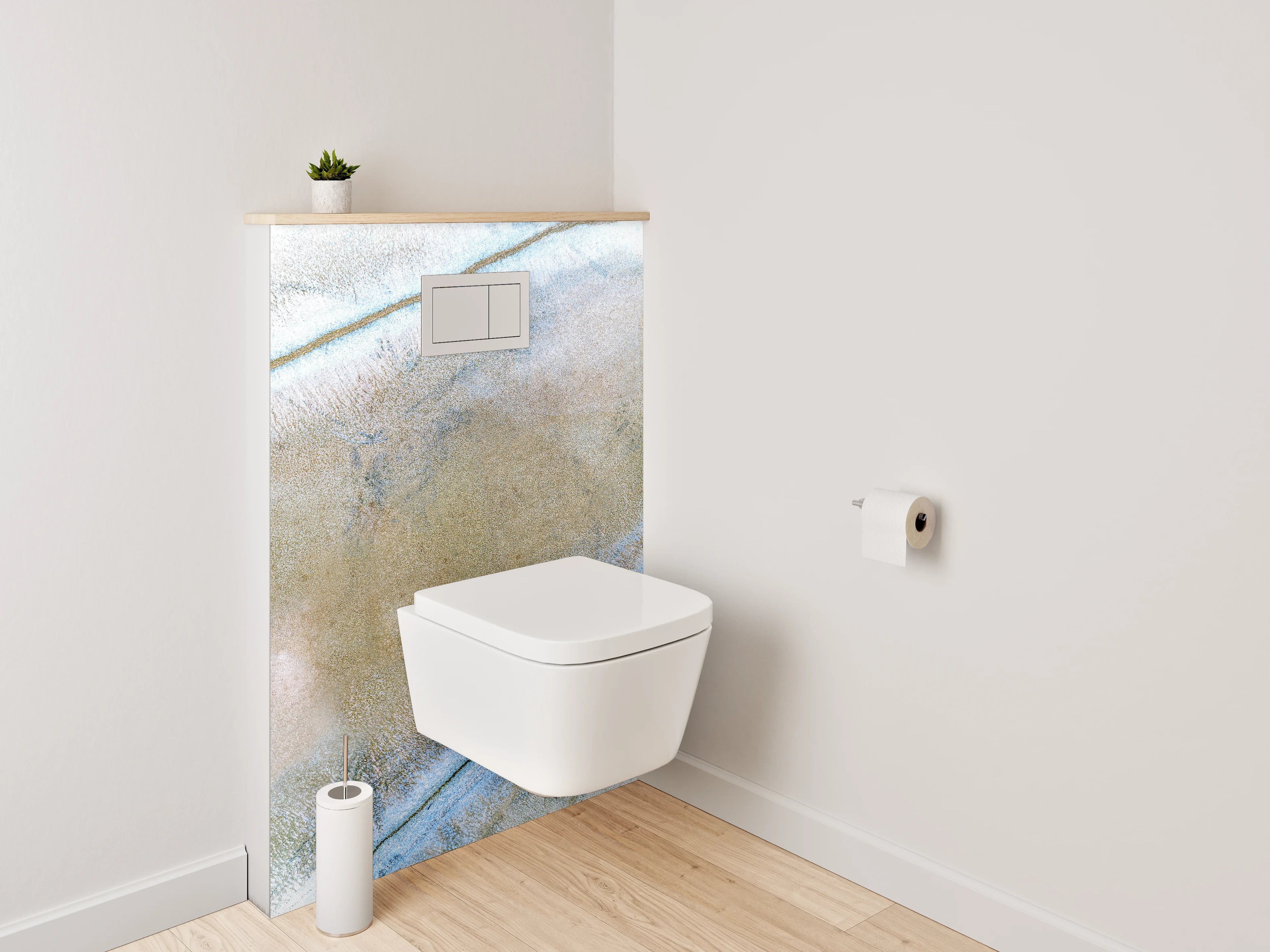 WC-Rückwand - Abstrakte Marmoroptik in Beige-Blau