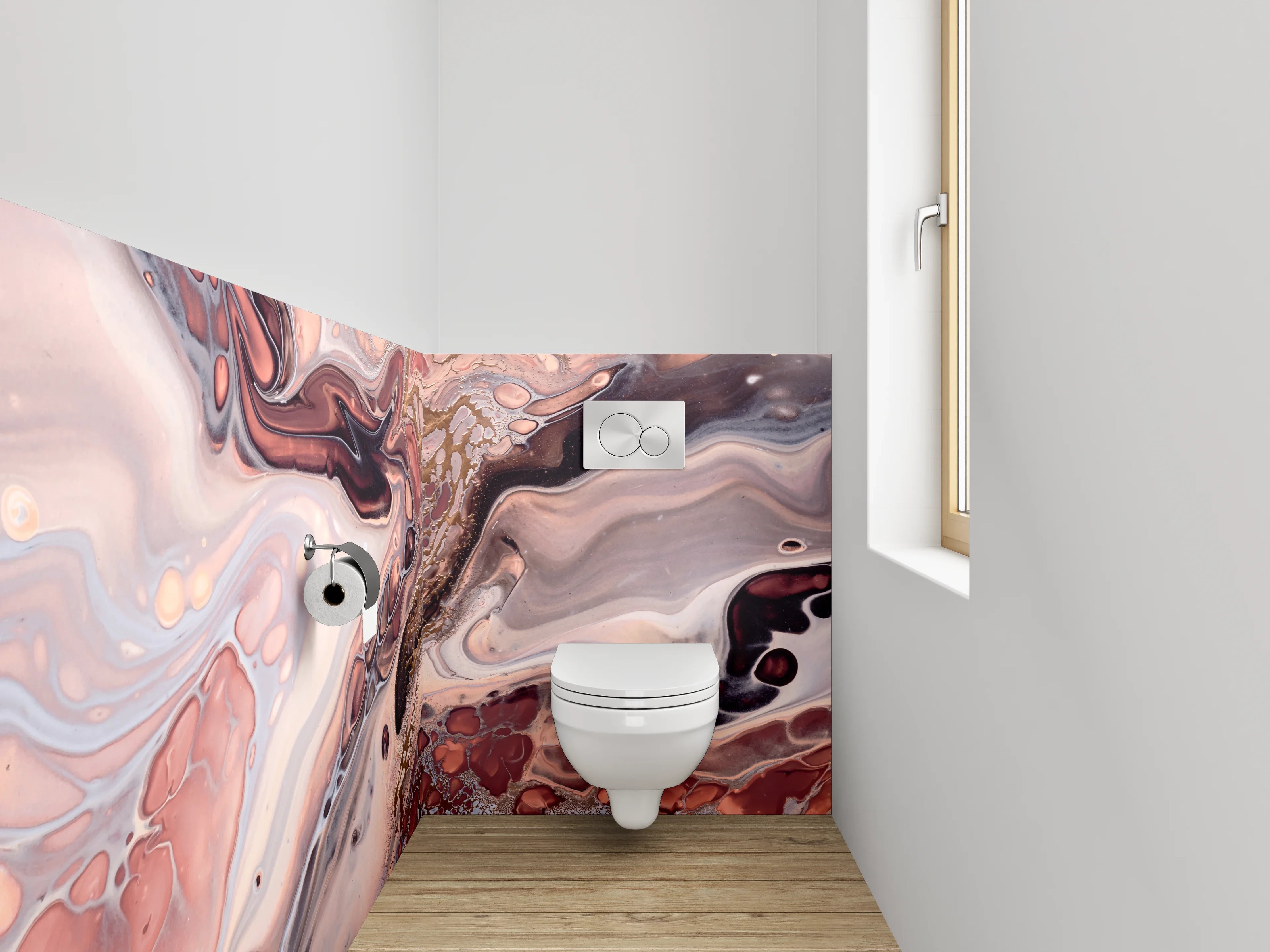 WC-Rückwand - Abstrakte Marmoroptik in Beige und Braun
