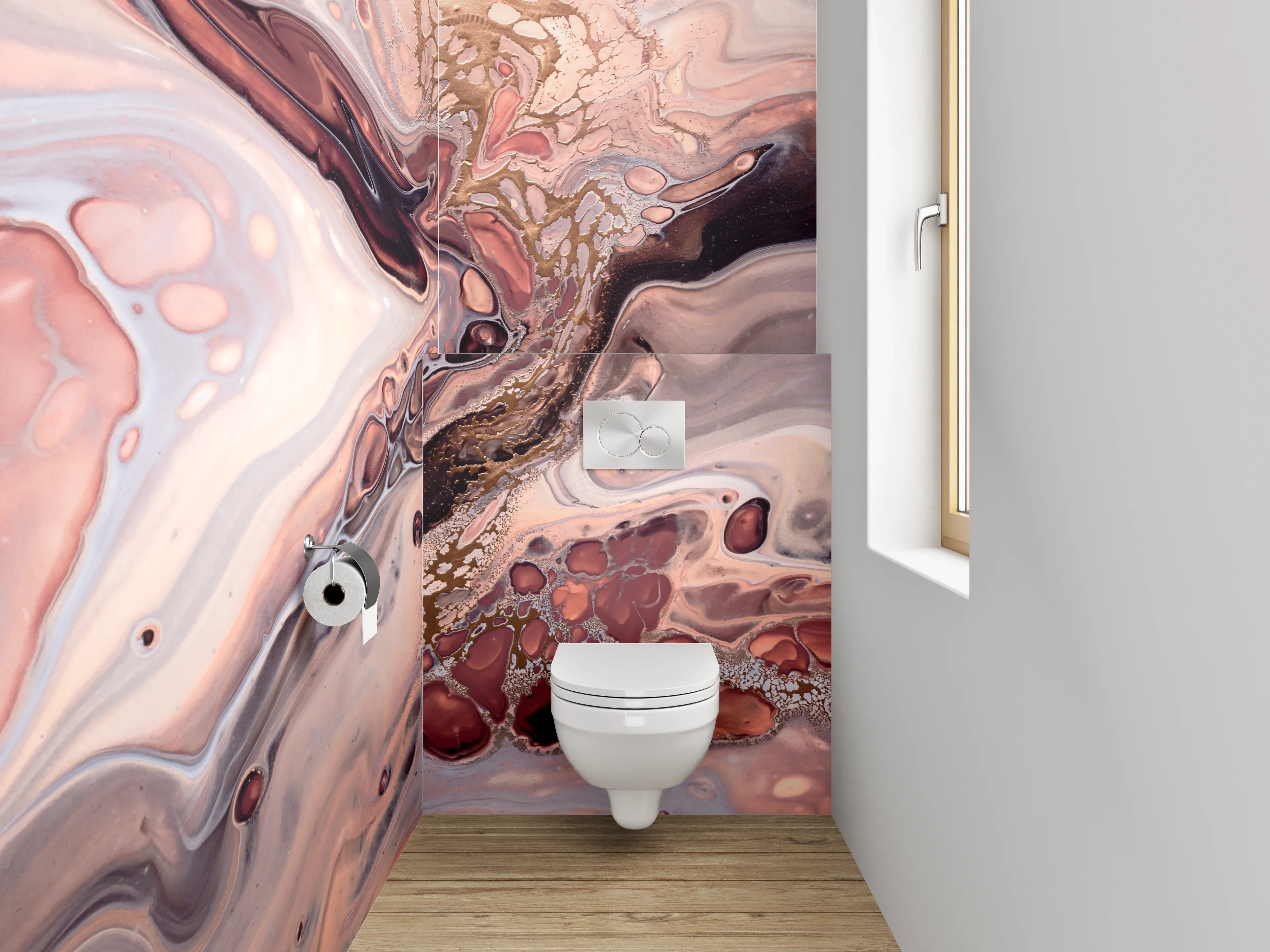 WC-Rückwand - Abstrakte Marmoroptik in Beige und Braun