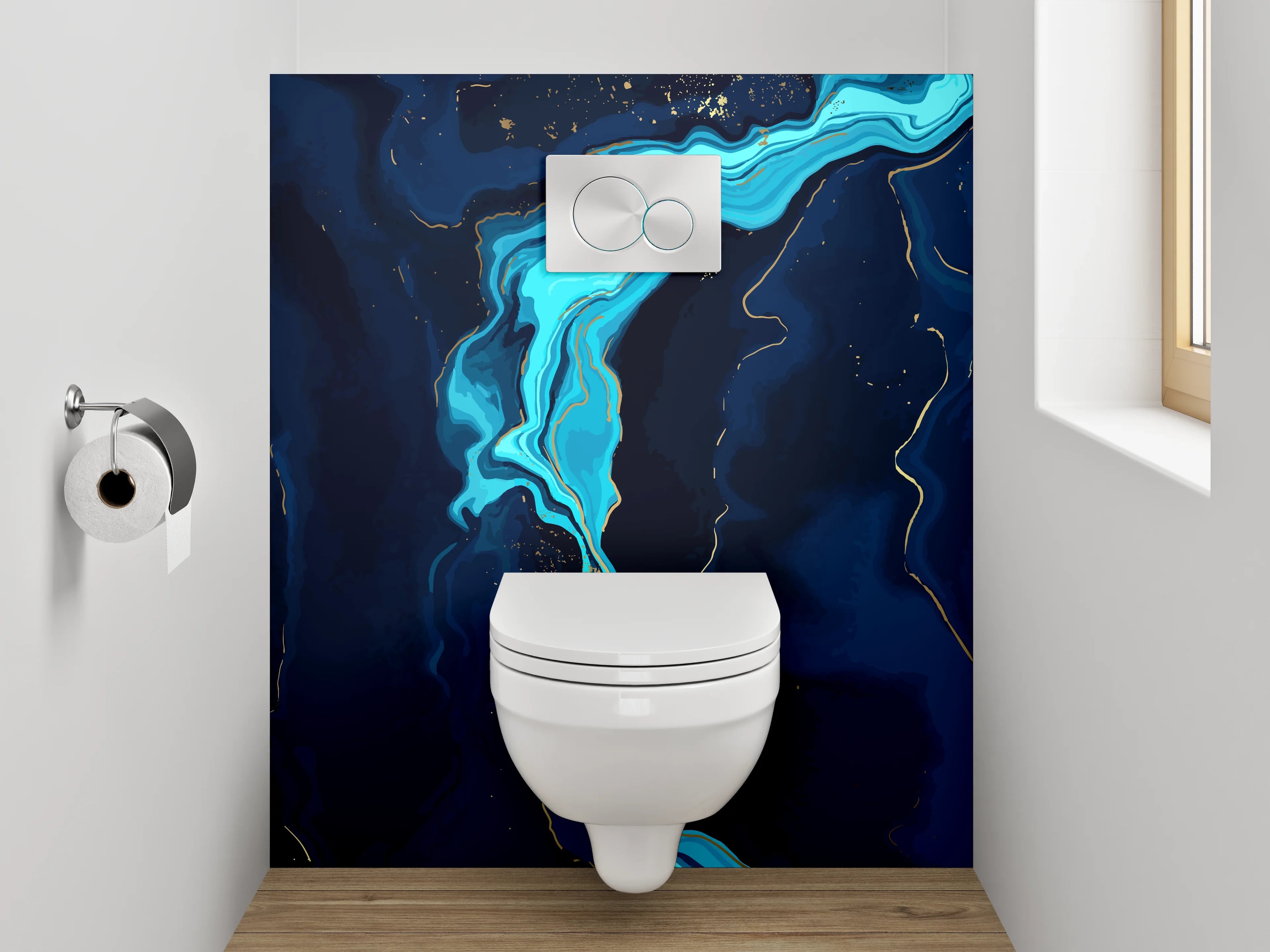 WC-Rückwand - Abstrakte Marmoroptik in Blau
