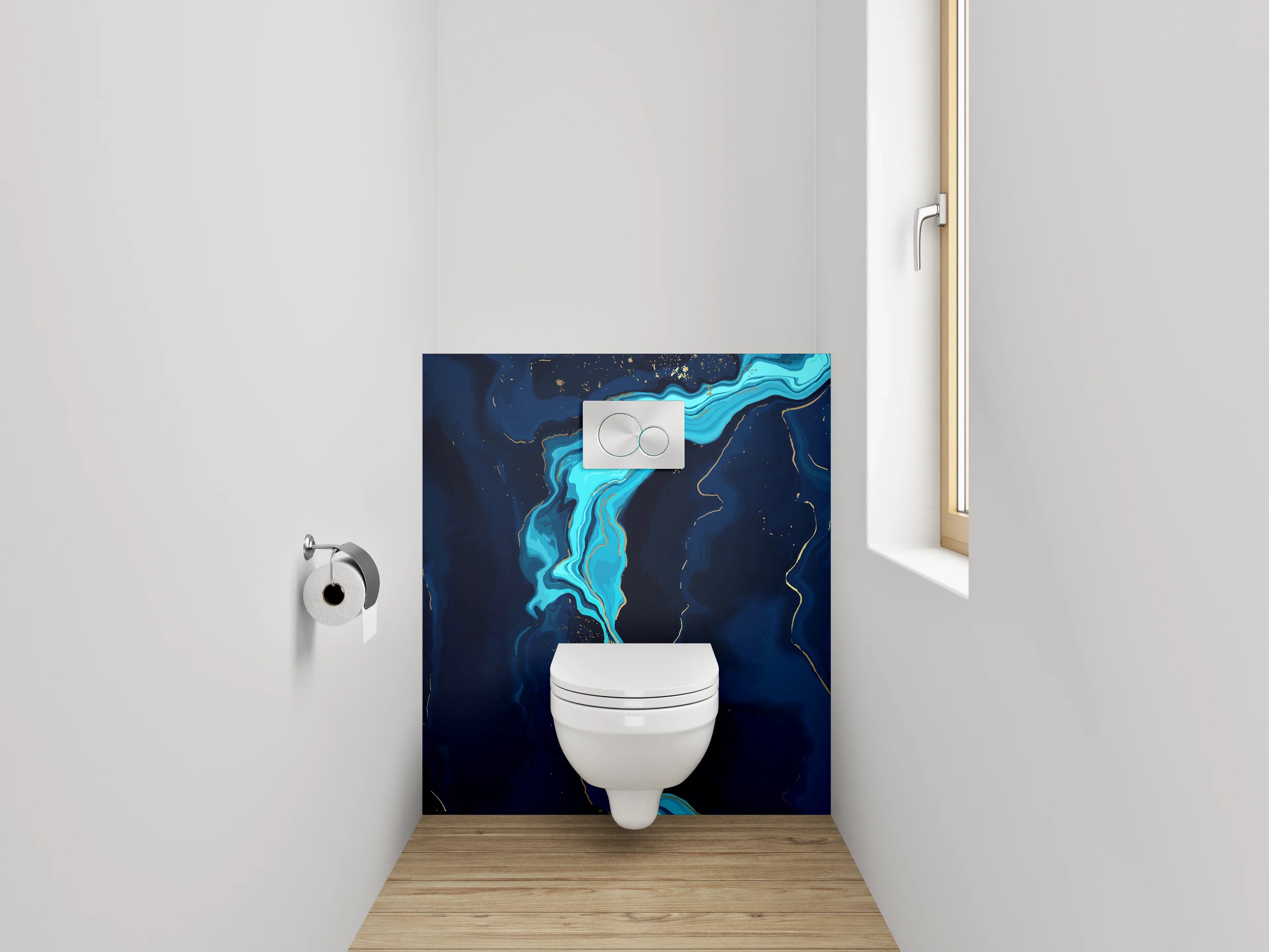 WC-Rückwand - Abstrakte Marmoroptik in Blau