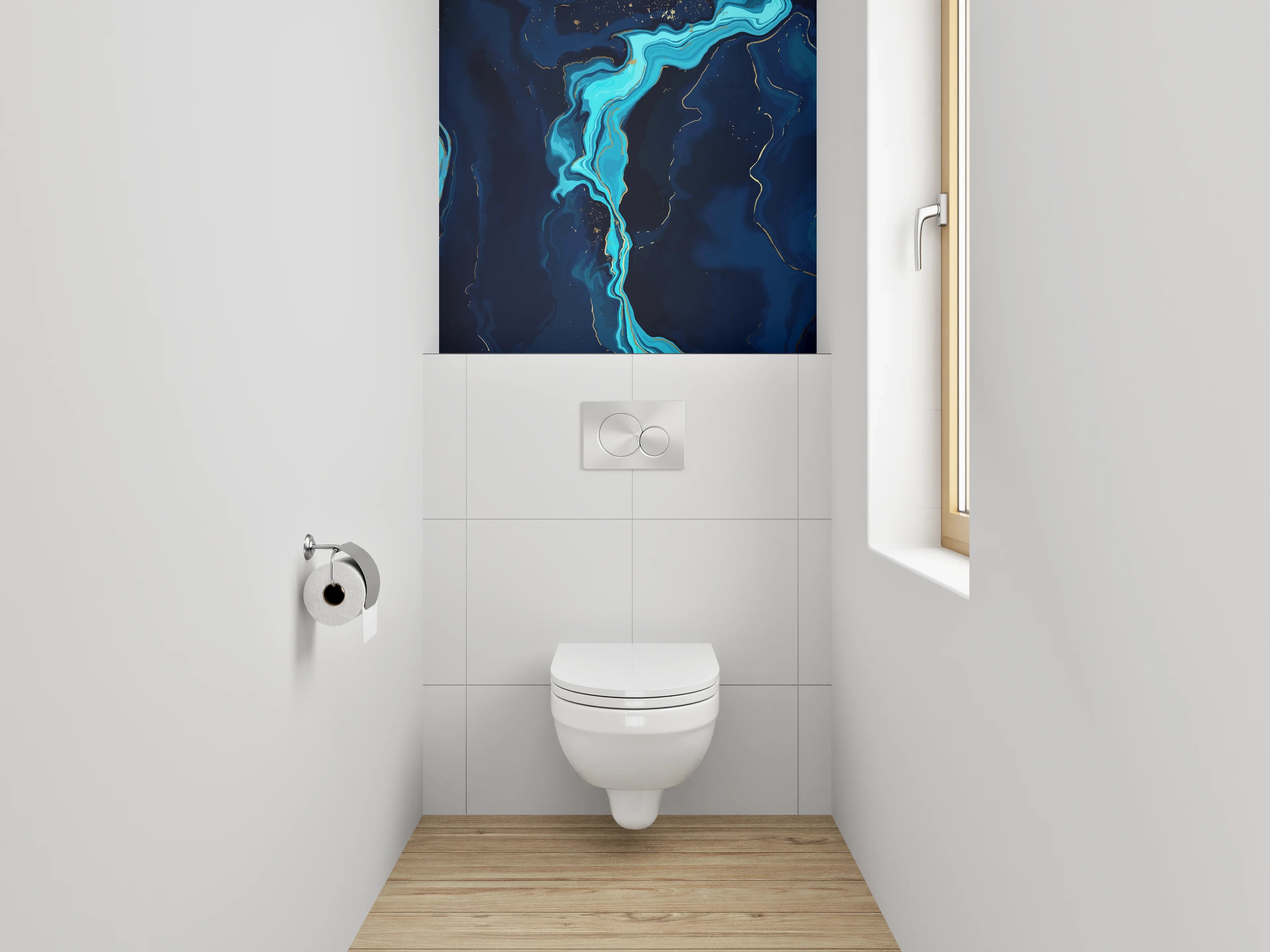 WC-Rückwand - Abstrakte Marmoroptik in Blau