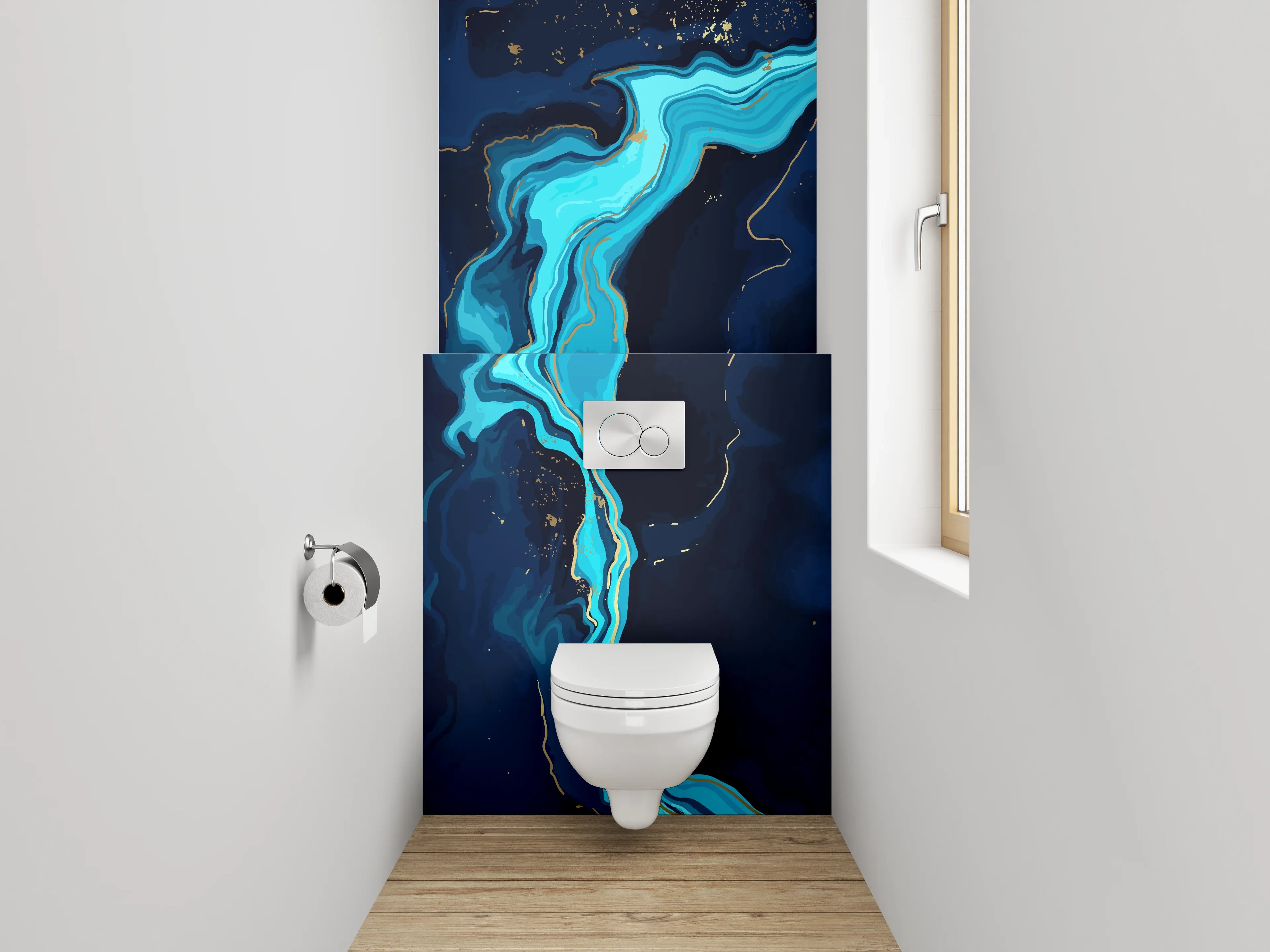 WC-Rückwand - Abstrakte Marmoroptik in Blau