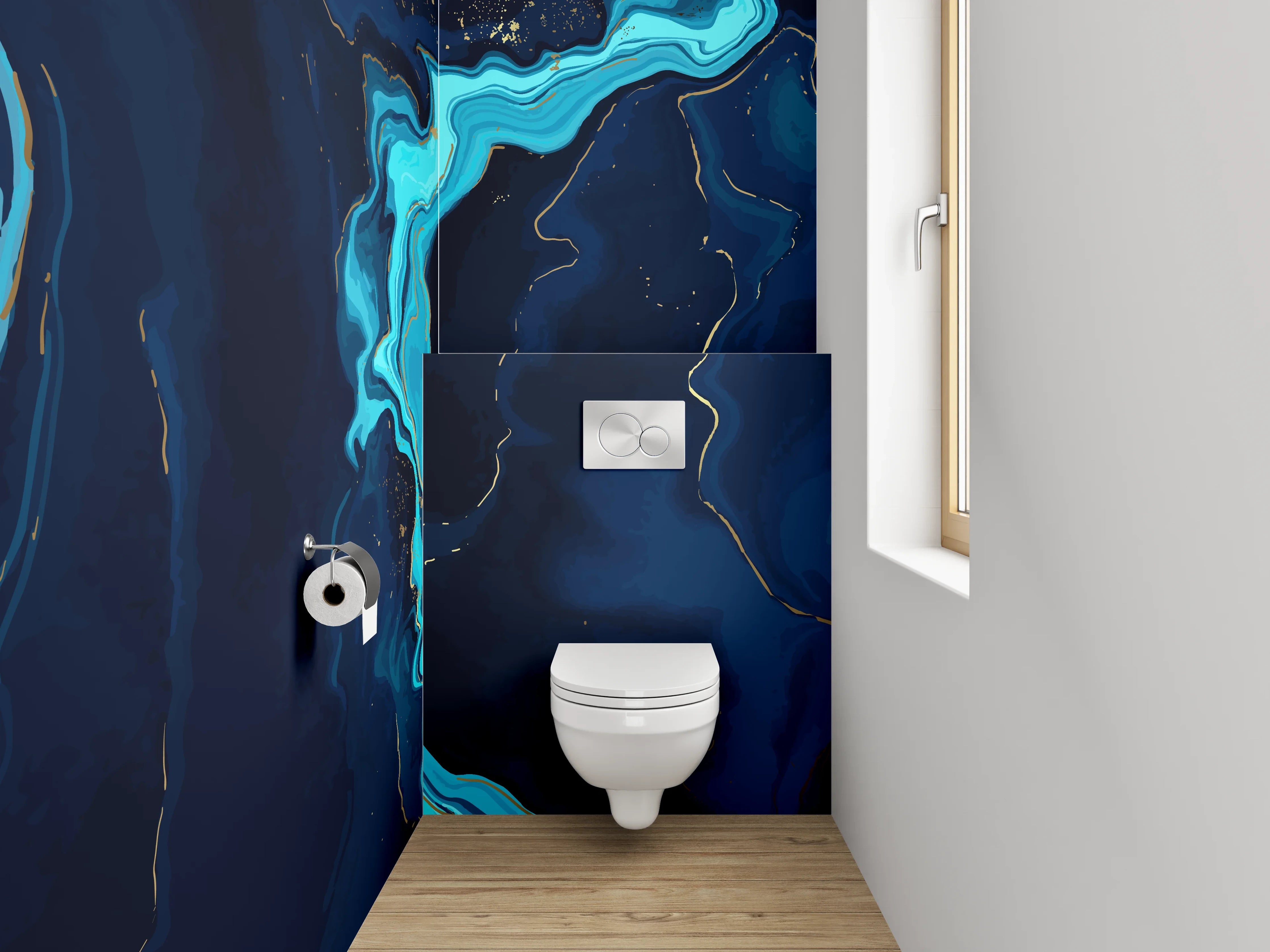 WC-Rückwand - Abstrakte Marmoroptik in Blau