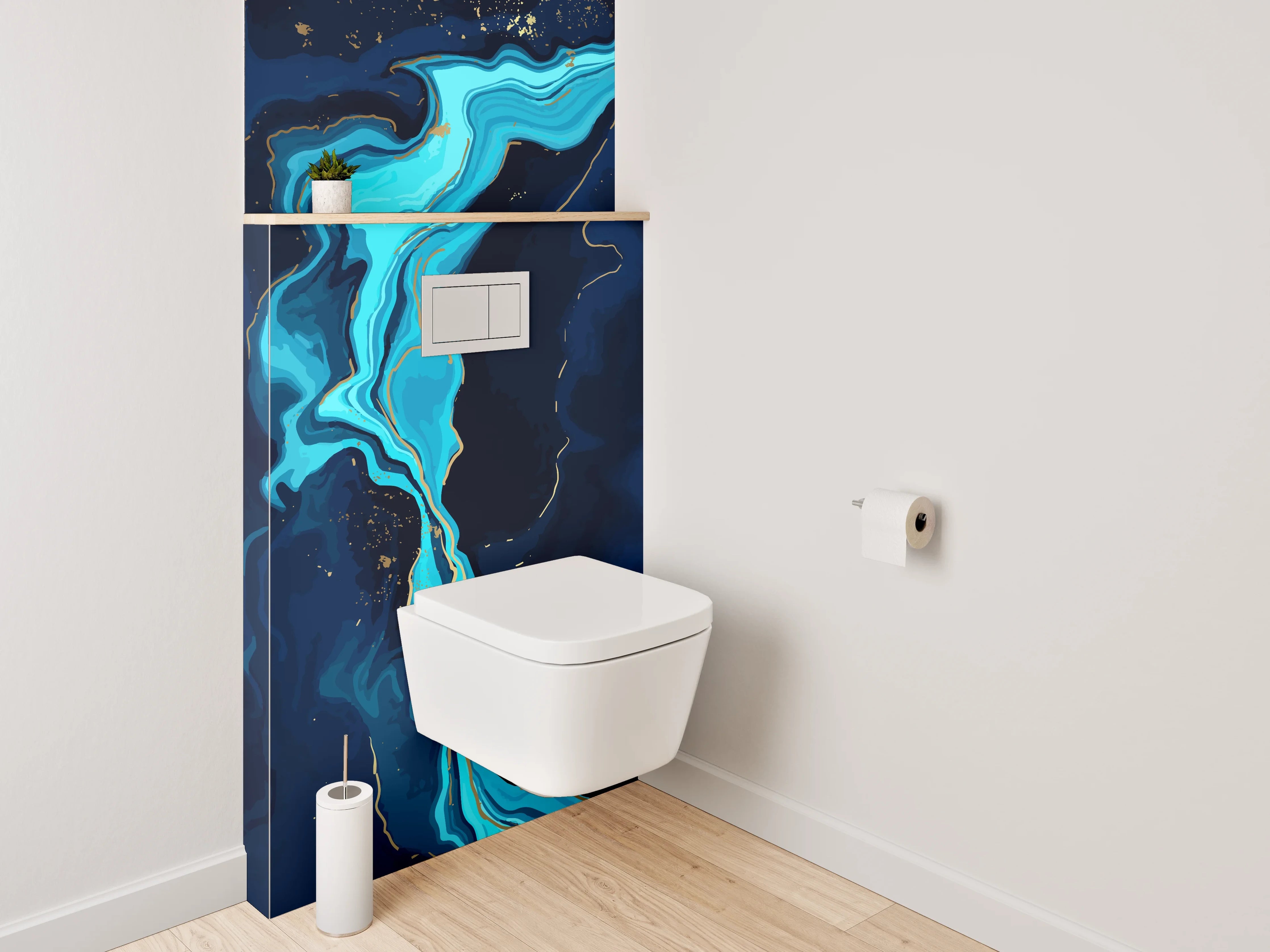 WC-Rückwand - Abstrakte Marmoroptik in Blau
