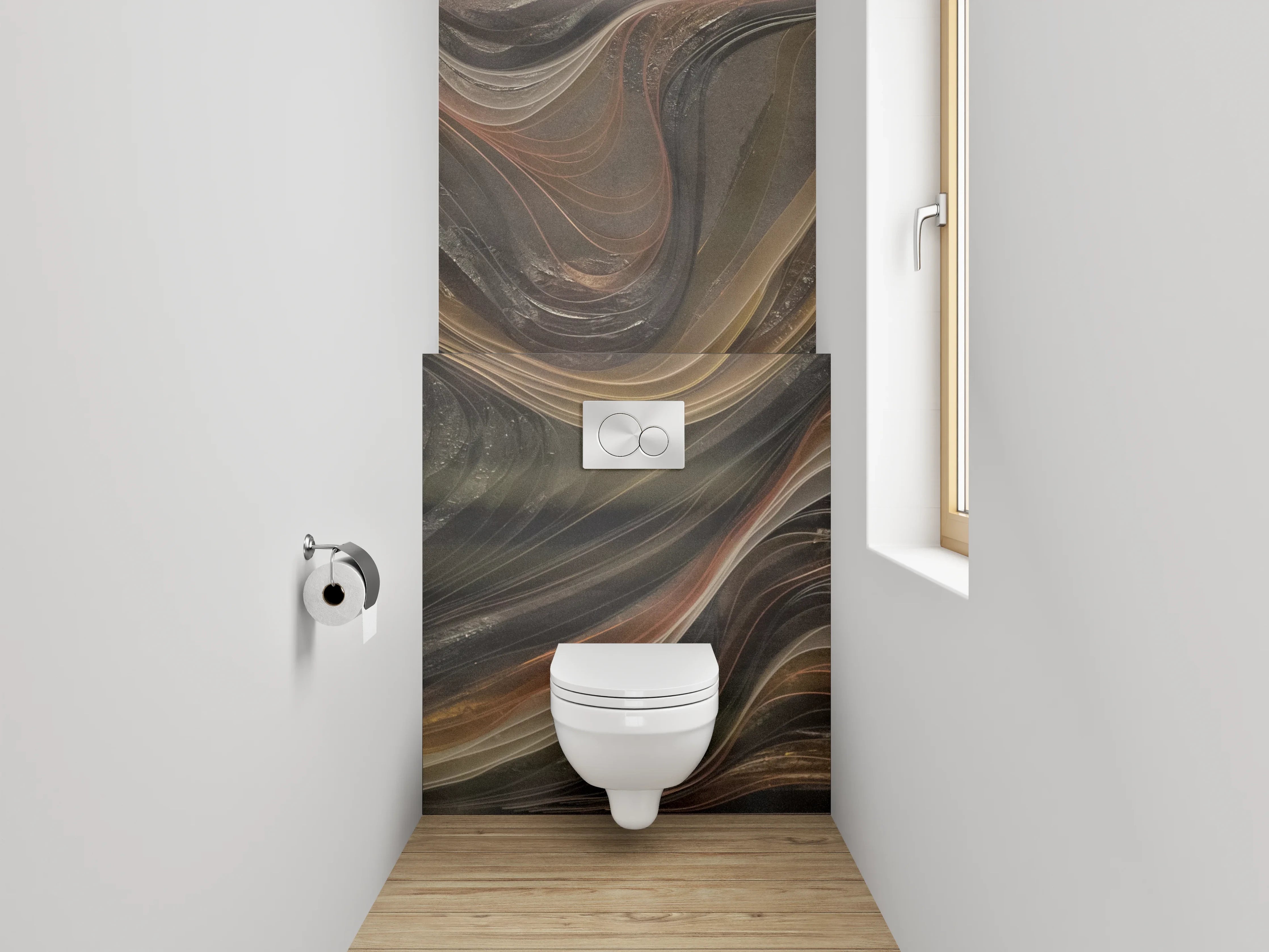 WC-Rückwand - Abstrakte Marmoroptik in Braun-Gold
