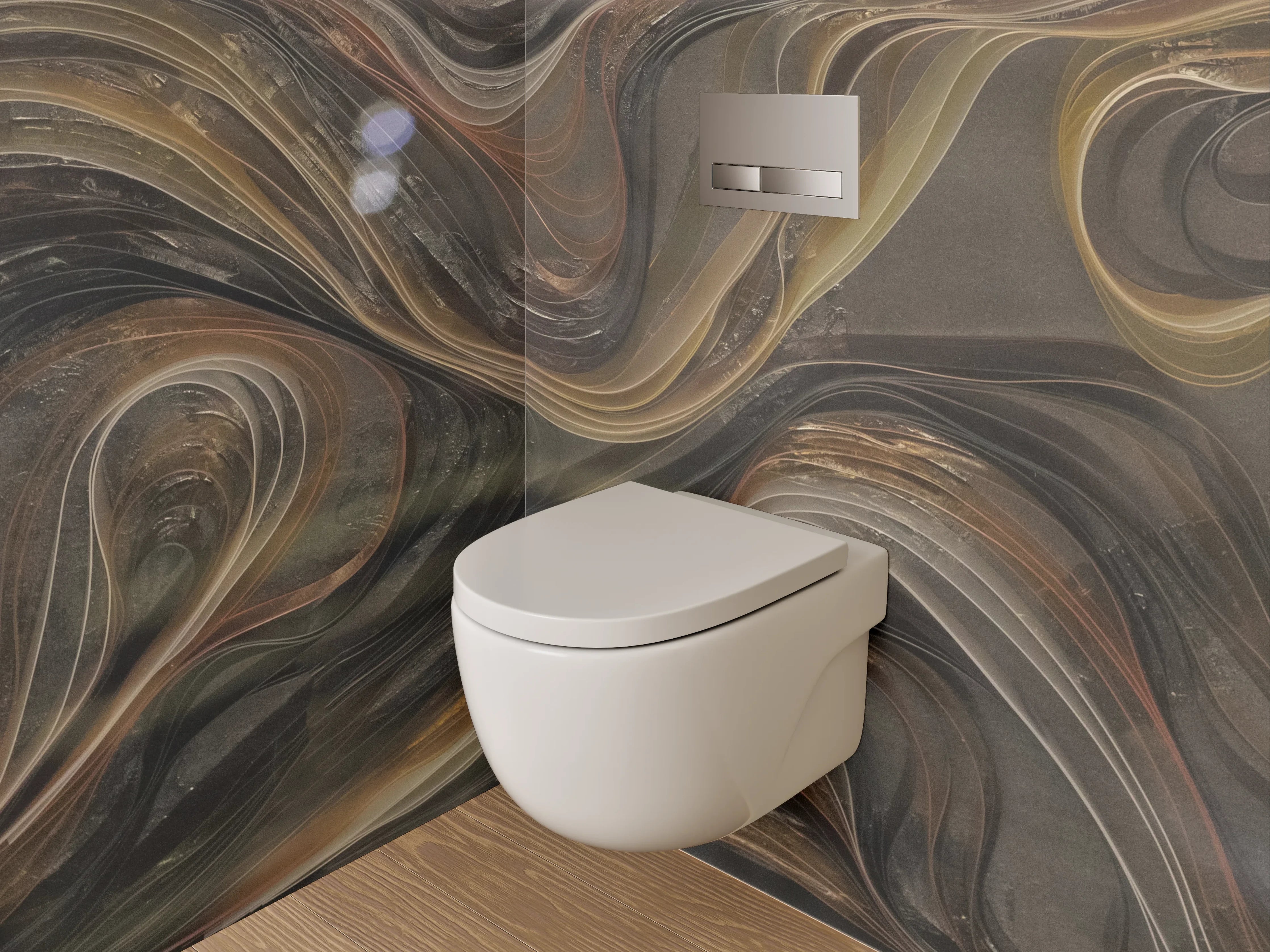 WC-Rückwand - Abstrakte Marmoroptik in Braun-Gold