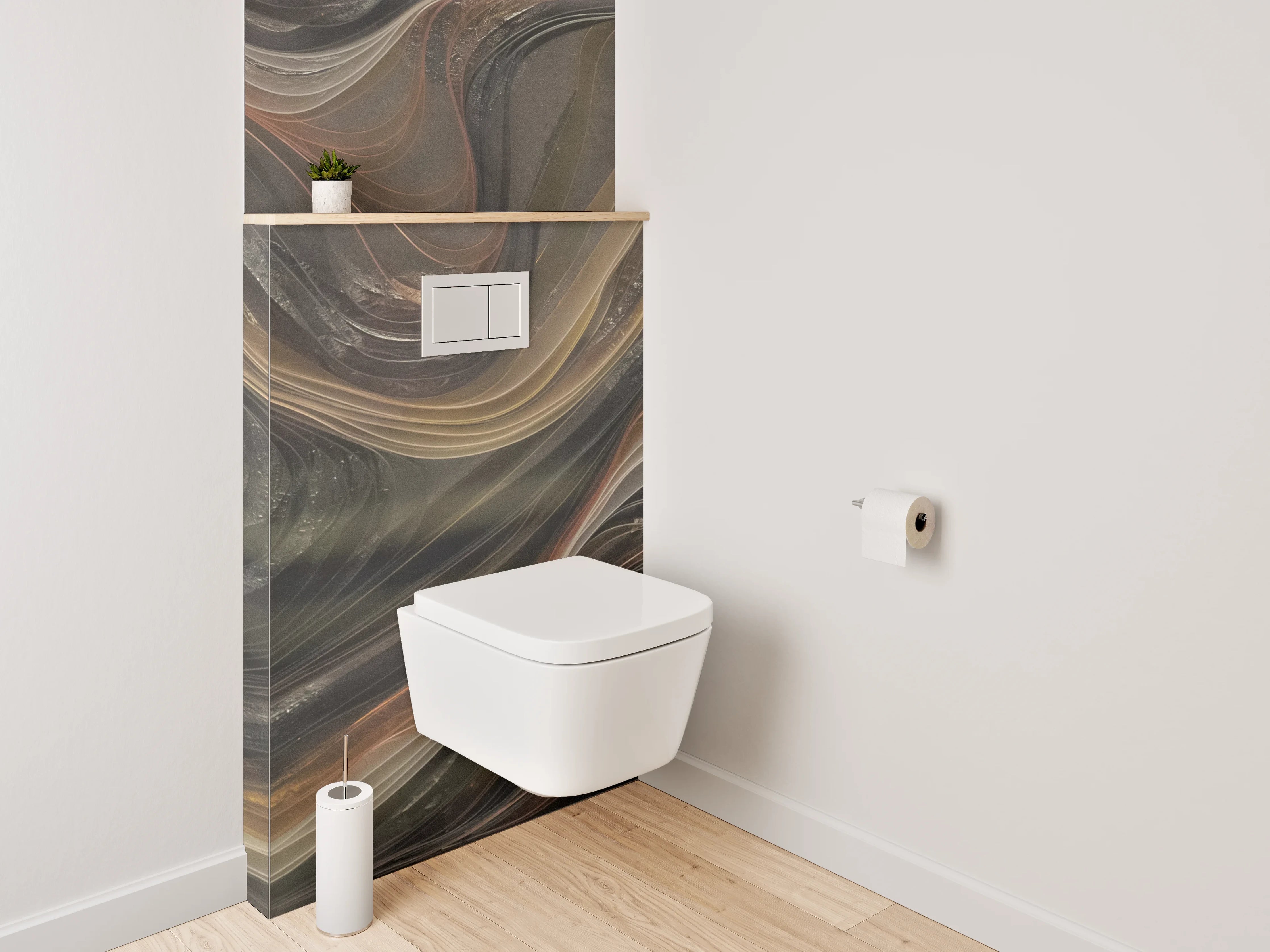 WC-Rückwand - Abstrakte Marmoroptik in Braun-Gold