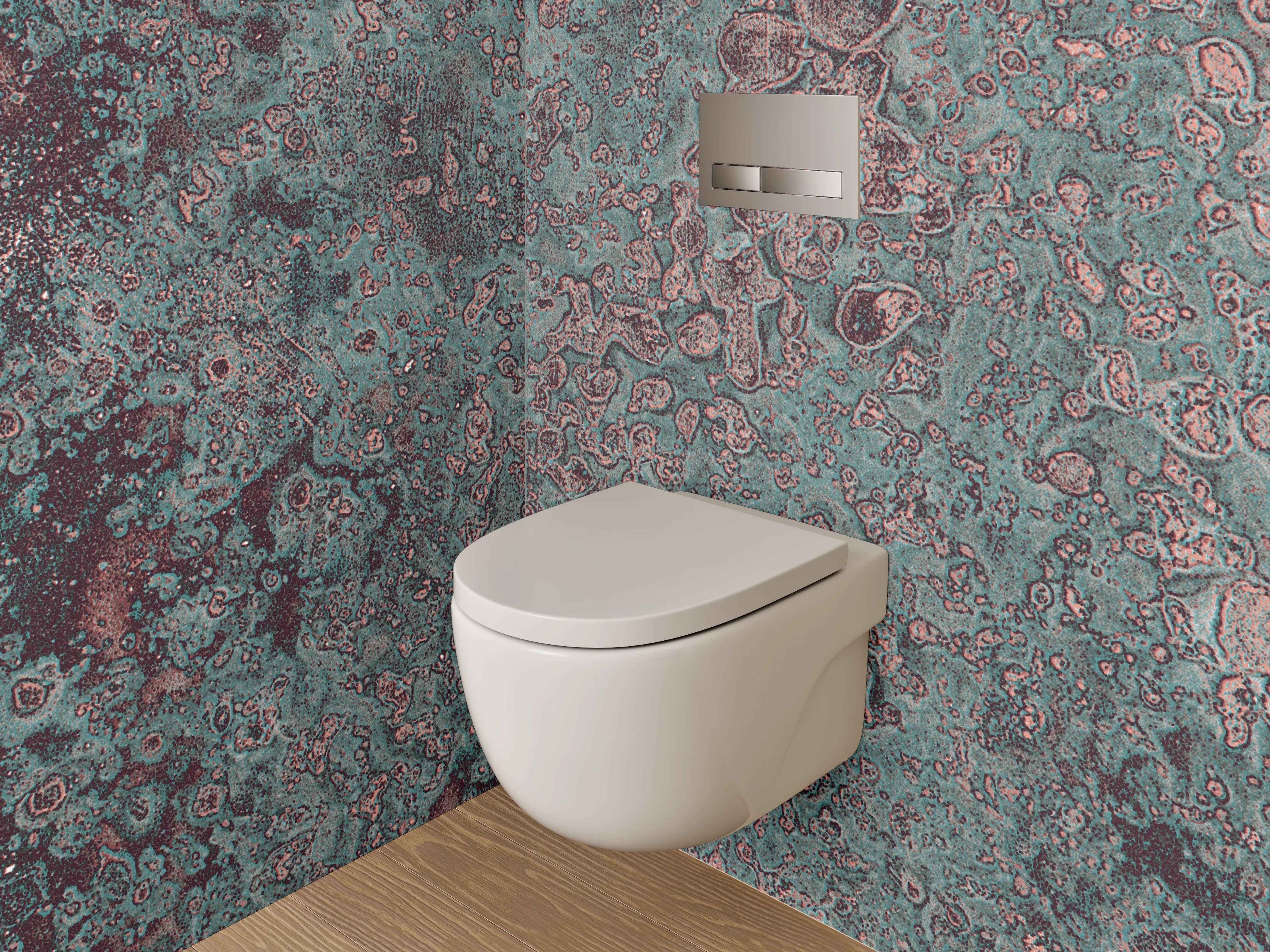 WC-Rückwand - Abstrakte Marmoroptik in Türkis und Rotbraun