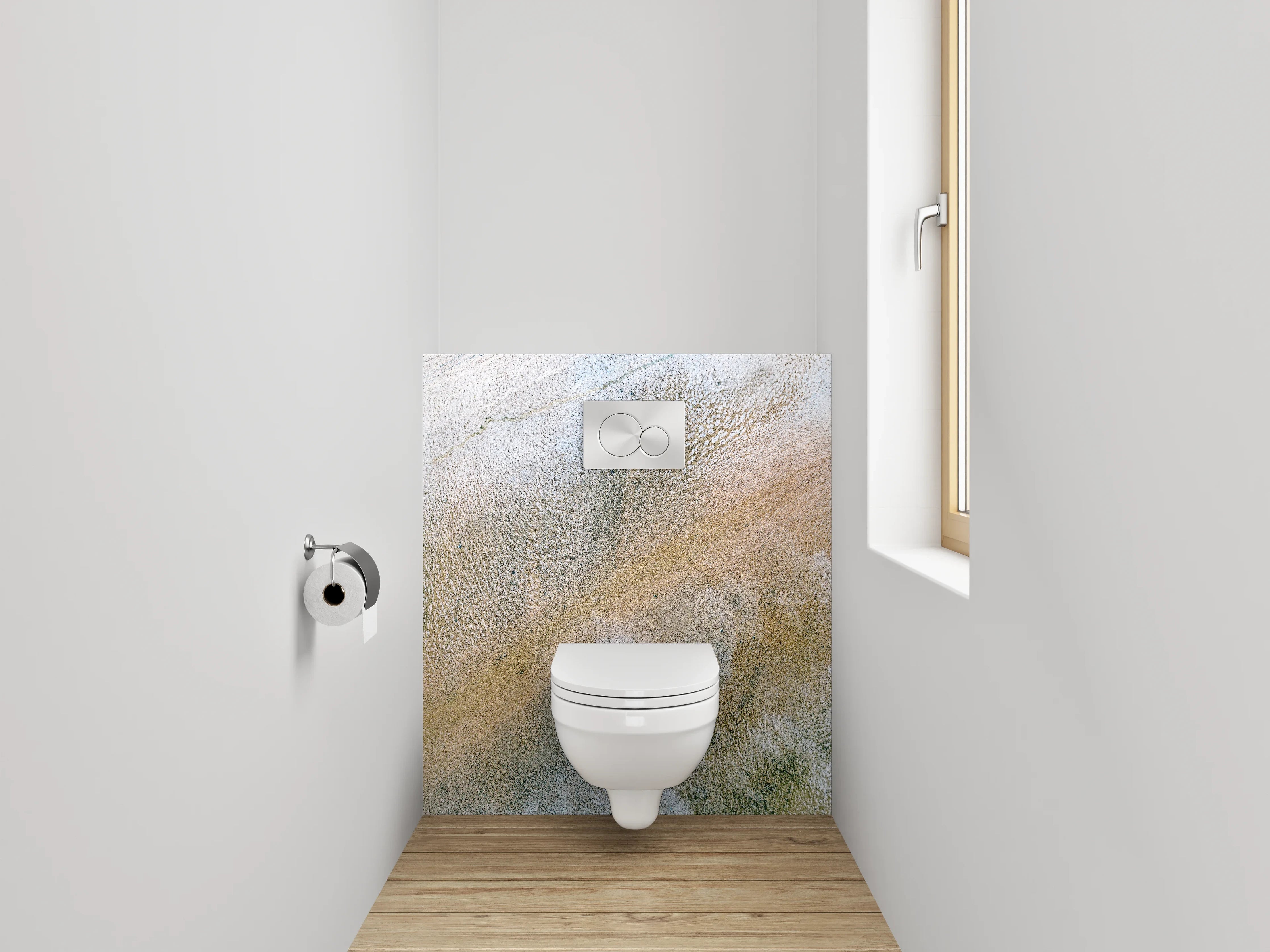 WC-Rückwand - Abstrakte Marmoroptik in Weiß und Beige