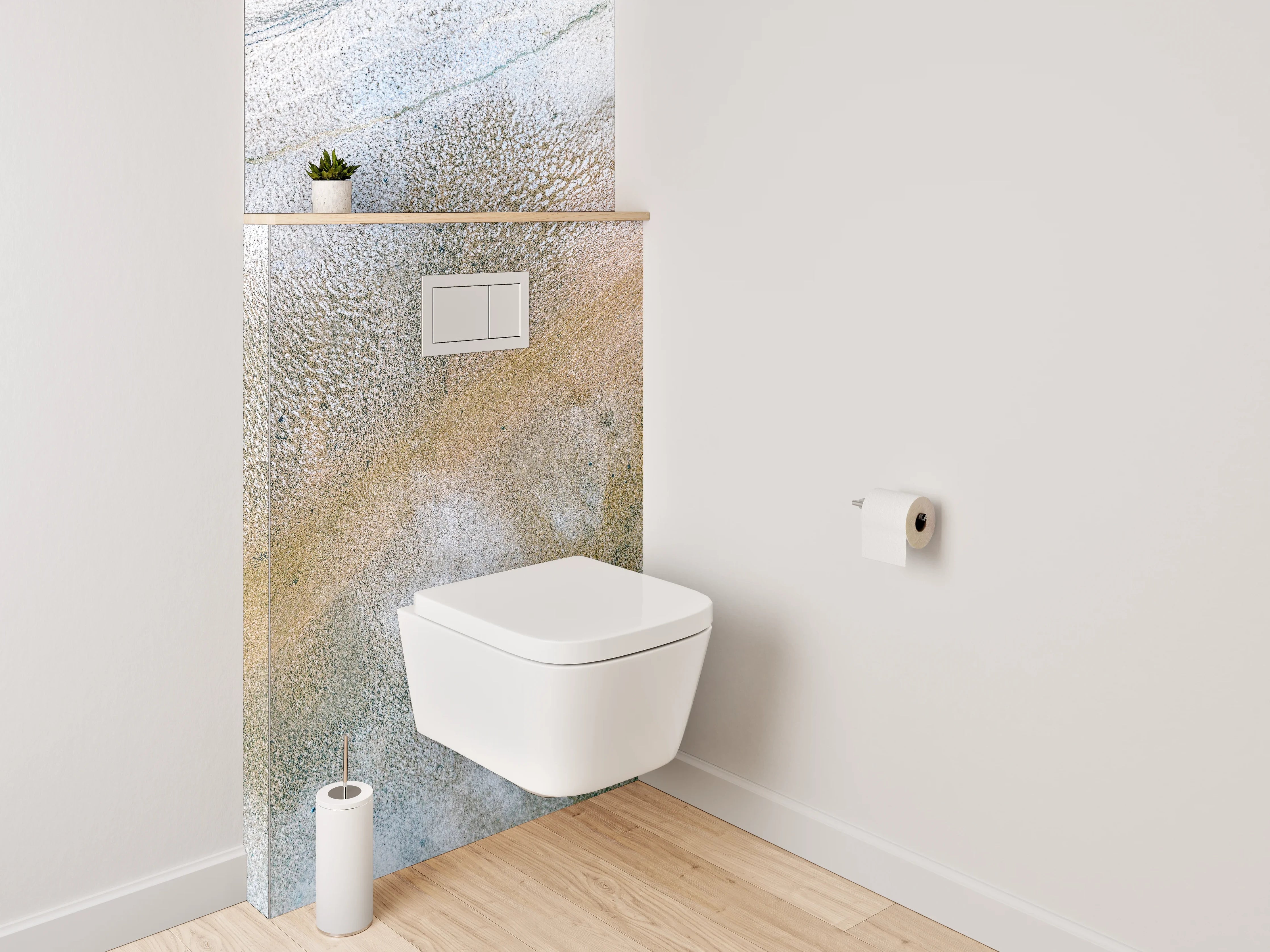 WC-Rückwand - Abstrakte Marmoroptik in Weiß und Beige