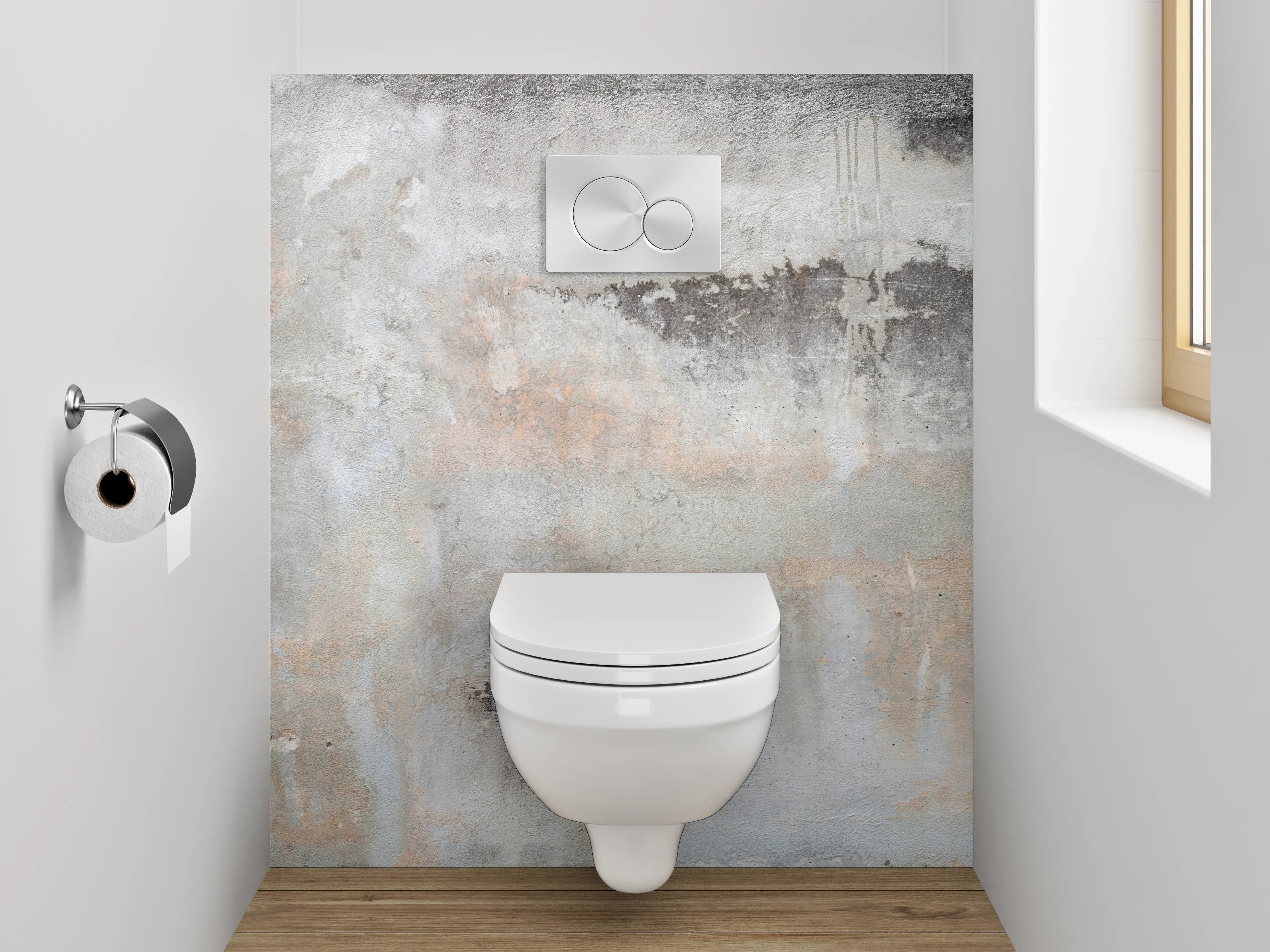 WC-Rückwand - Abstrakte Marmoroptik in Weiß und Grau