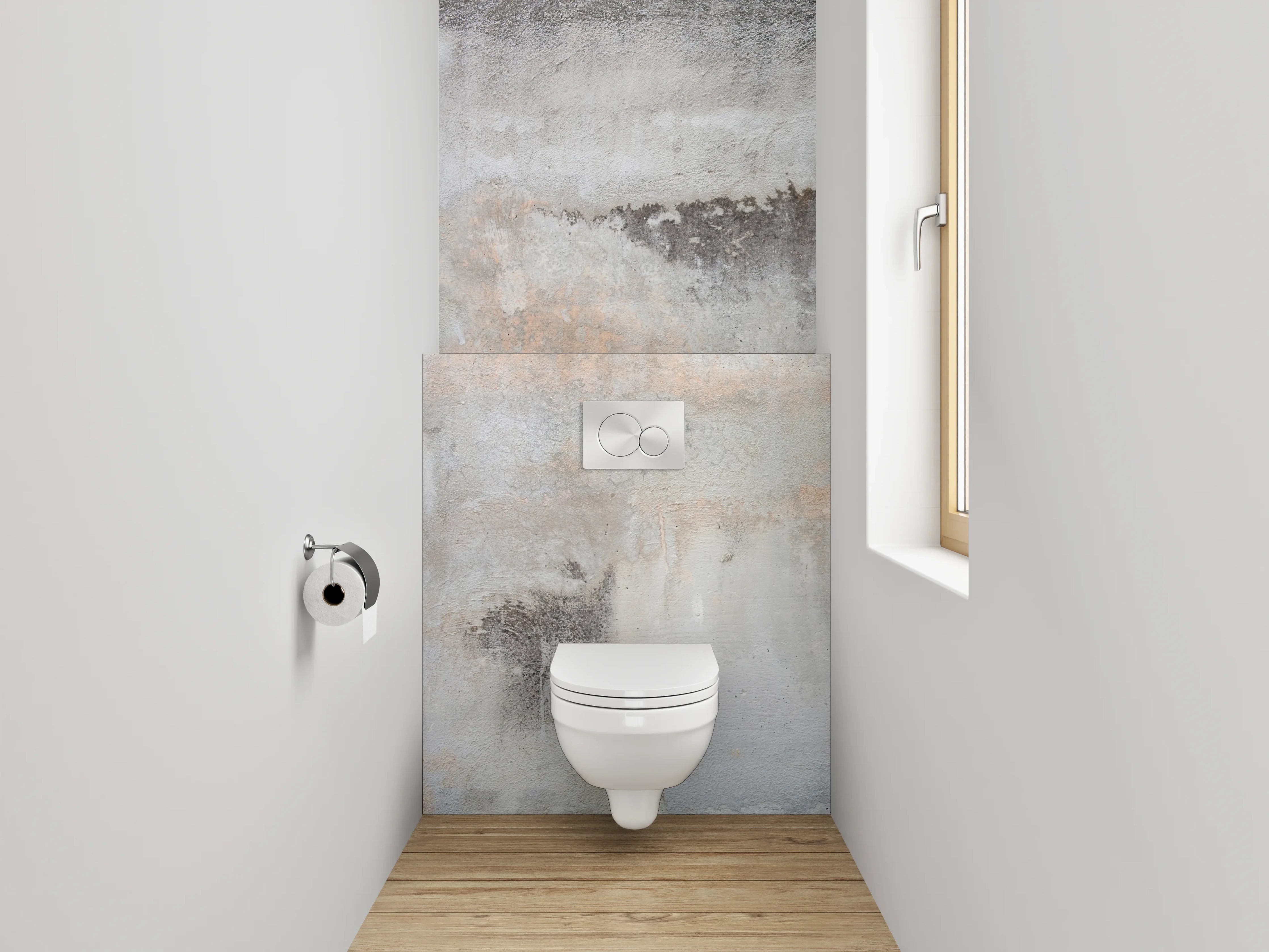 WC-Rückwand - Abstrakte Marmoroptik in Weiß und Grau