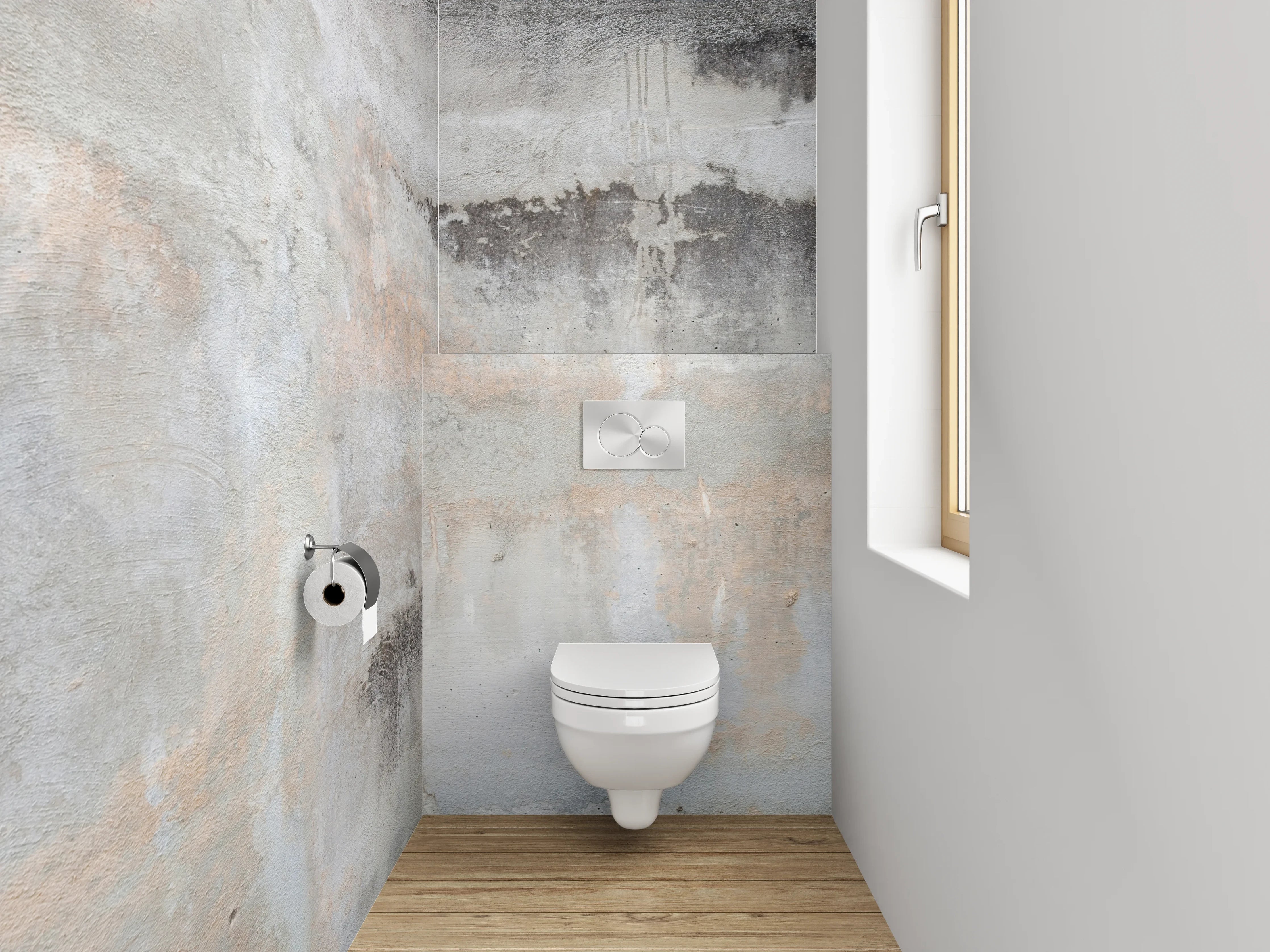 WC-Rückwand - Abstrakte Marmoroptik in Weiß und Grau