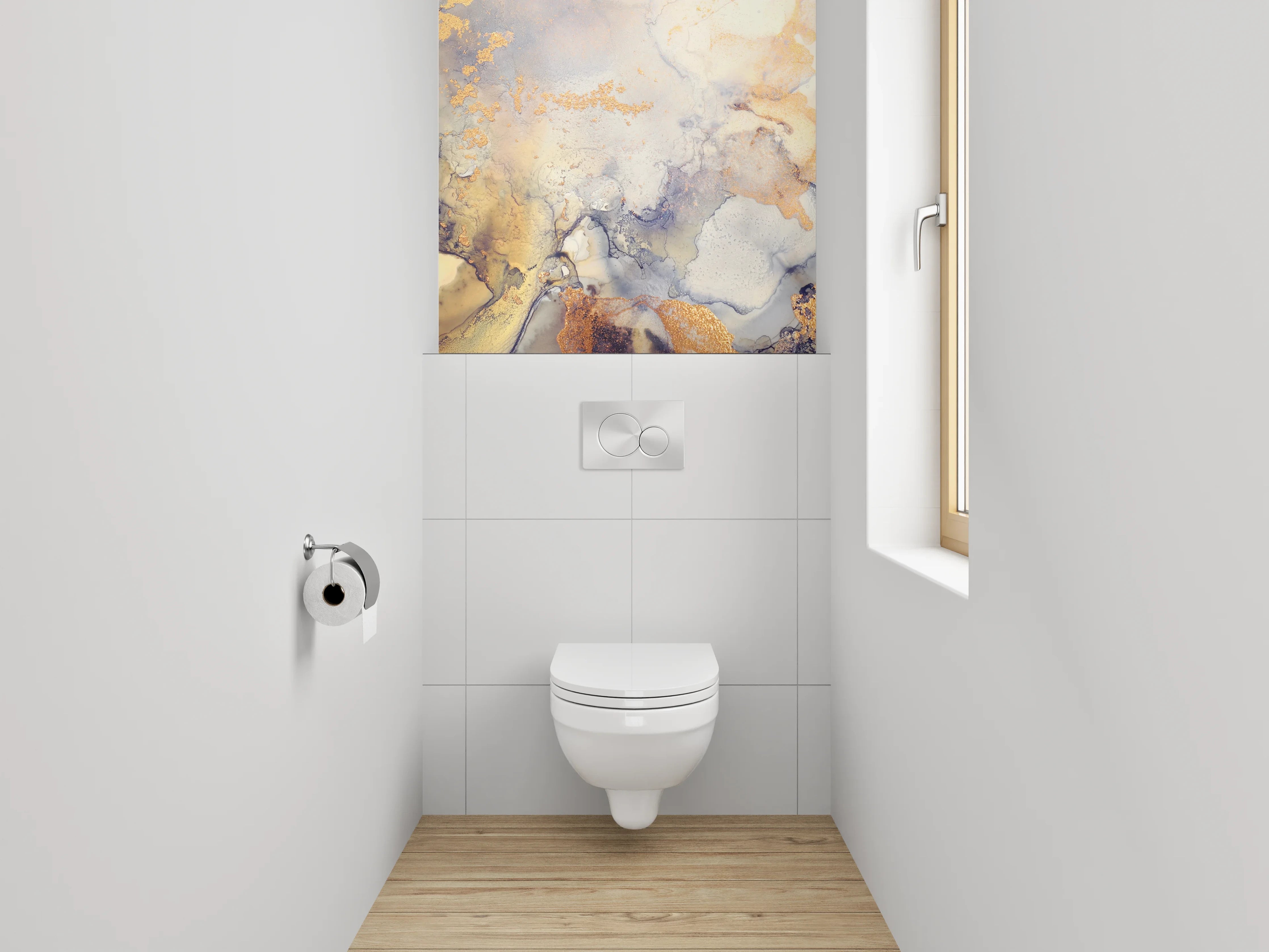 WC-Rückwand - Abstrakte Marmoroptik mit goldenen Akzenten