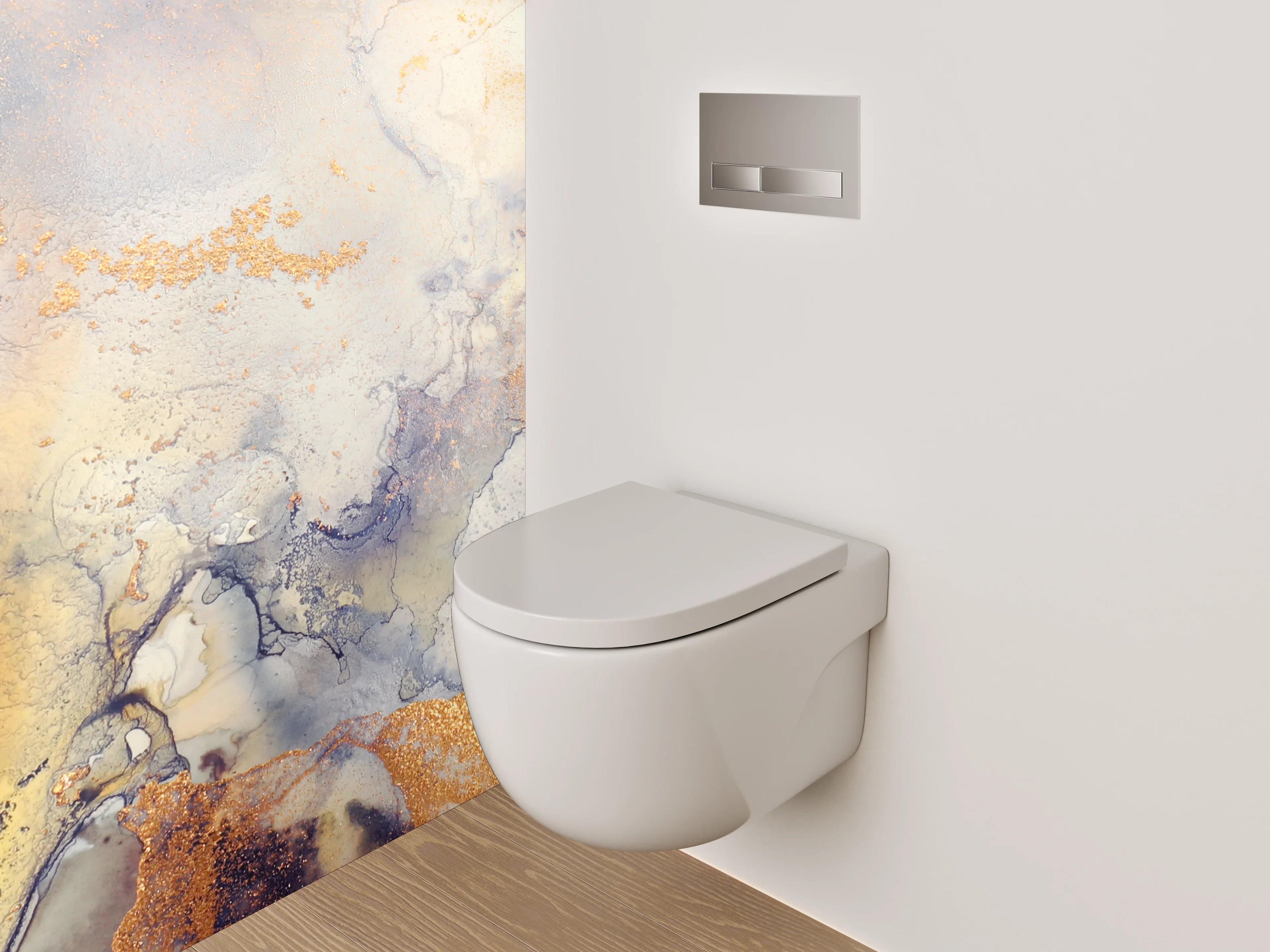 WC-Rückwand - Abstrakte Marmoroptik mit goldenen Akzenten