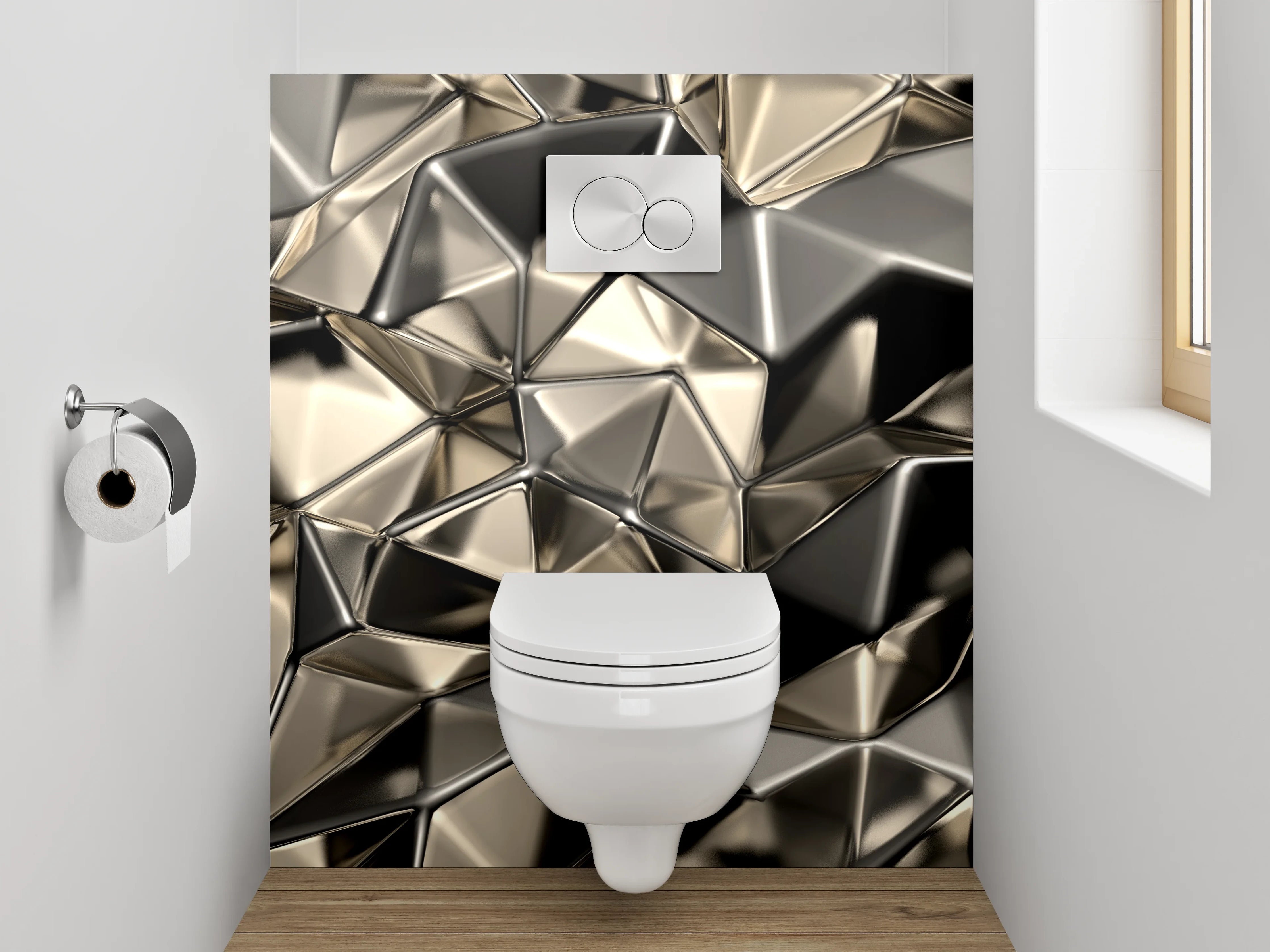 WC-Rückwand - Abstrakte Metall-Optik Geometrie