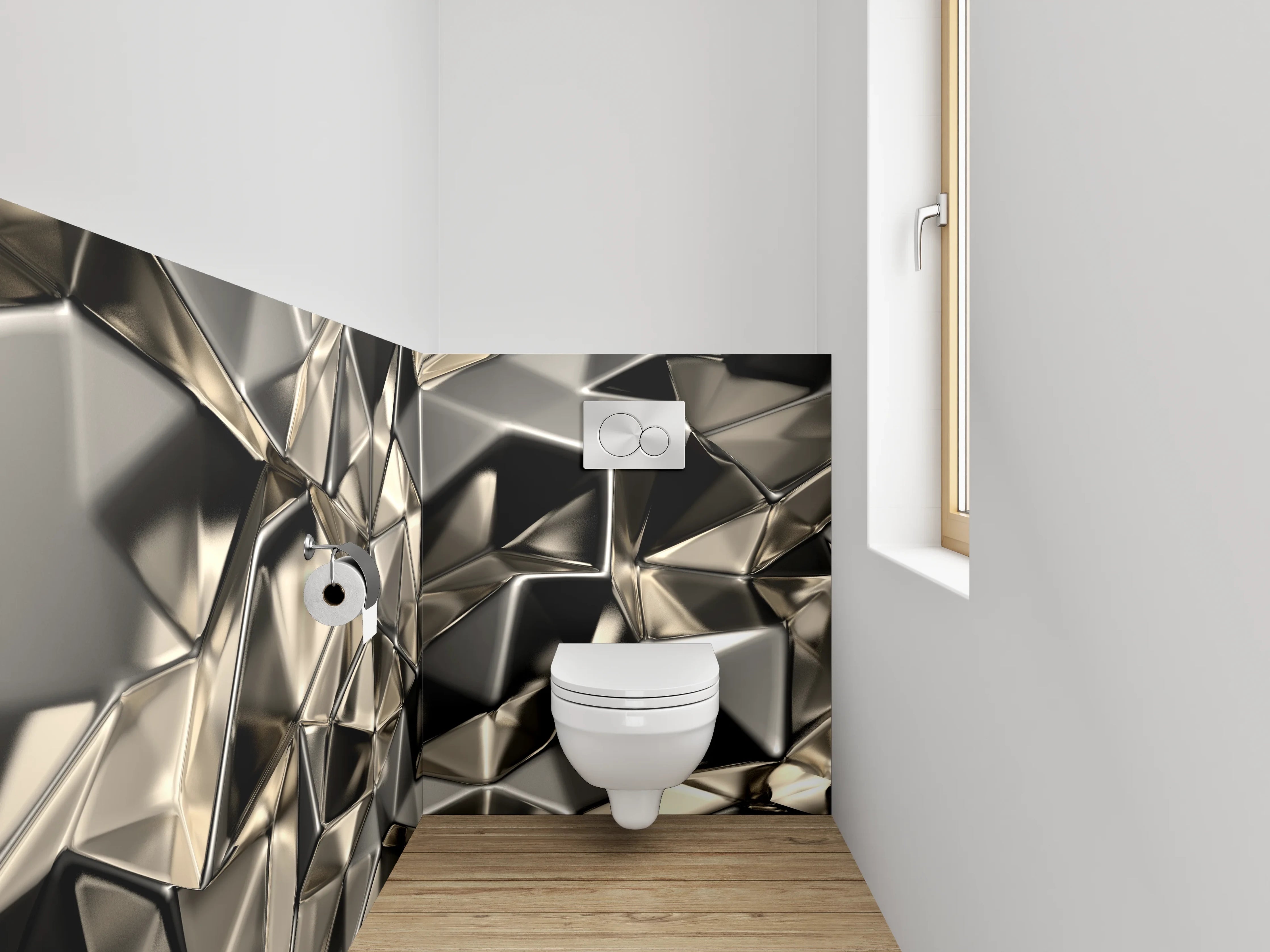 WC-Rückwand - Abstrakte Metall-Optik Geometrie