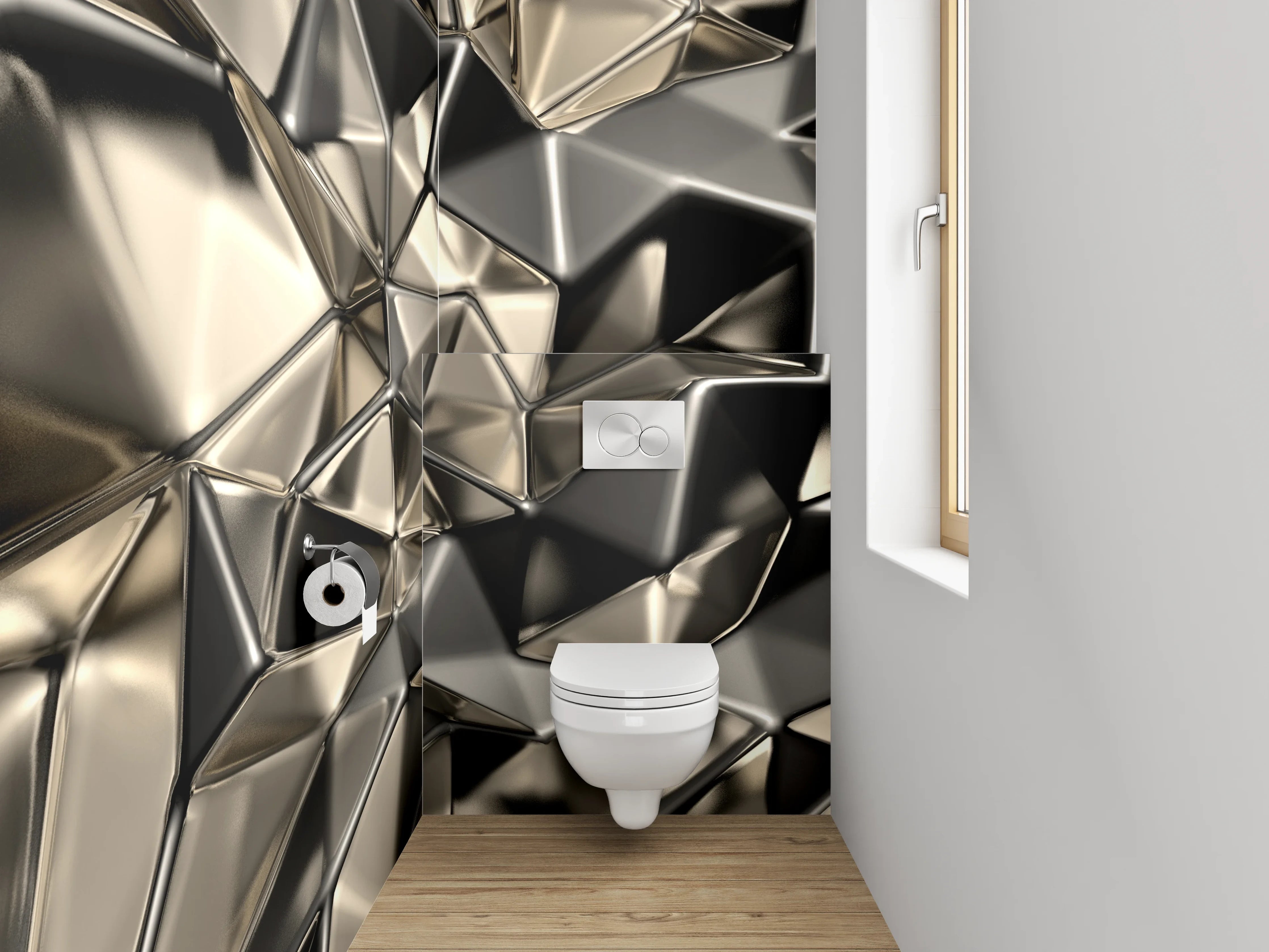 WC-Rückwand - Abstrakte Metall-Optik Geometrie