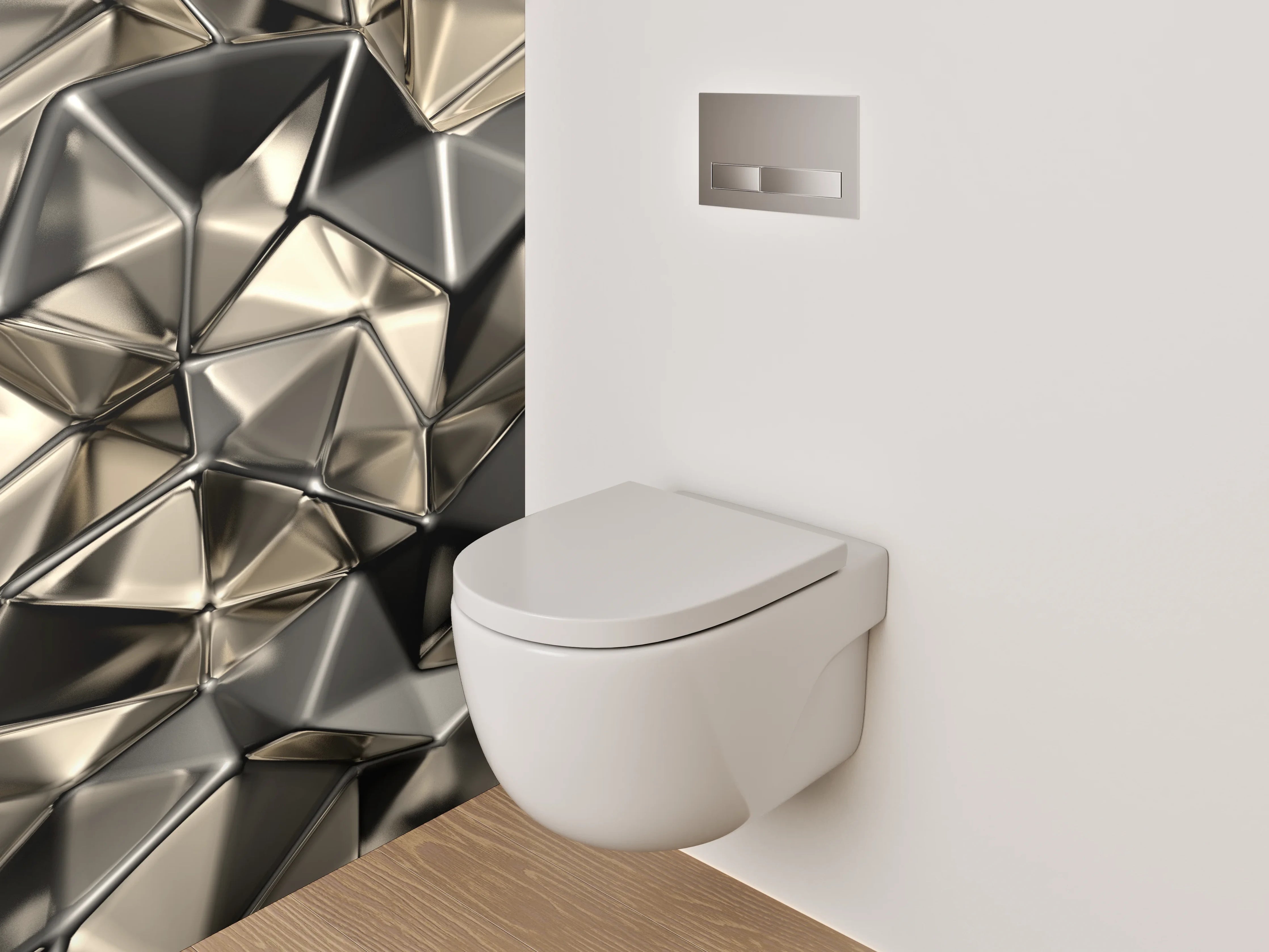 WC-Rückwand - Abstrakte Metall-Optik Geometrie