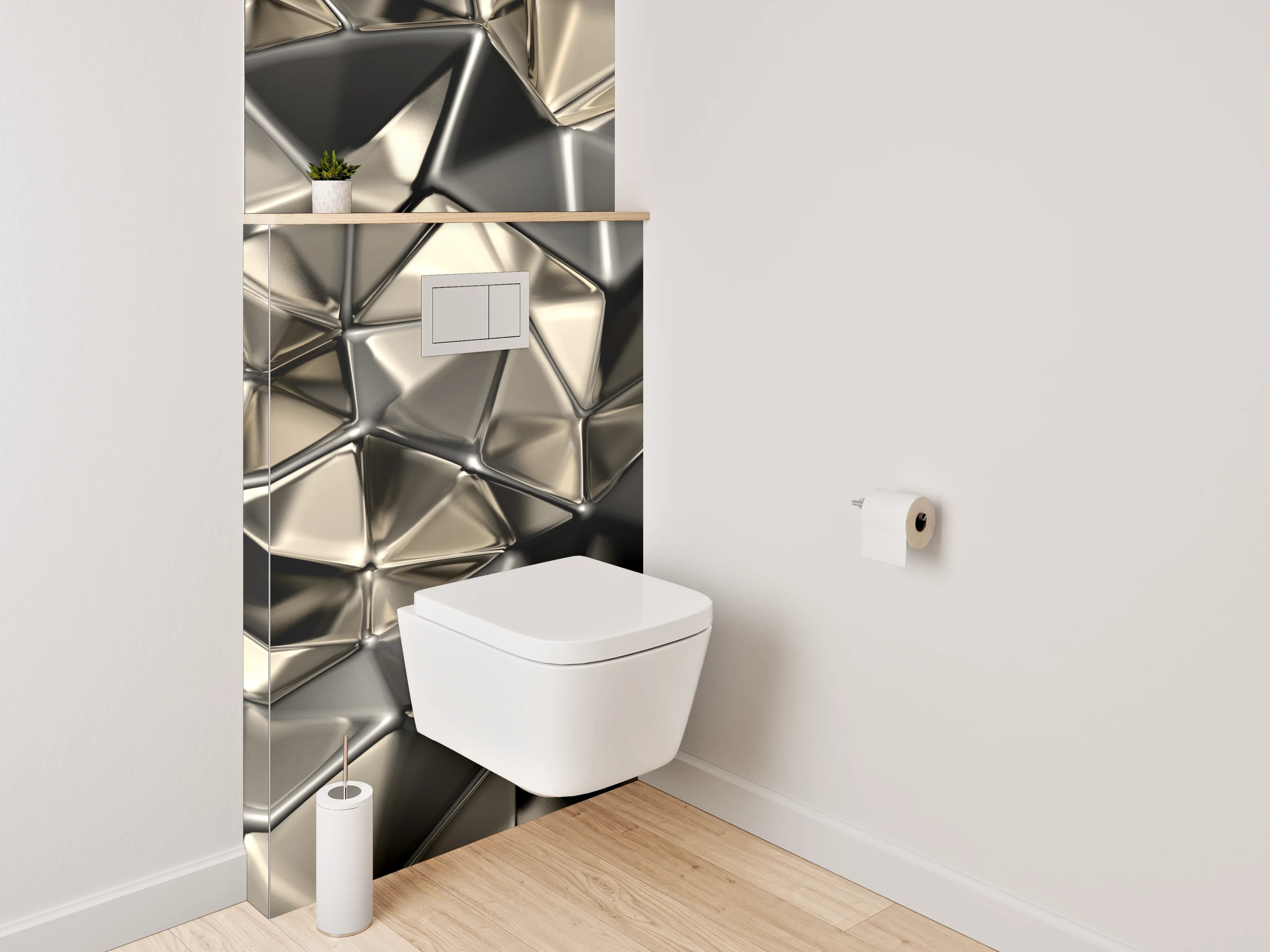 WC-Rückwand - Abstrakte Metall-Optik Geometrie