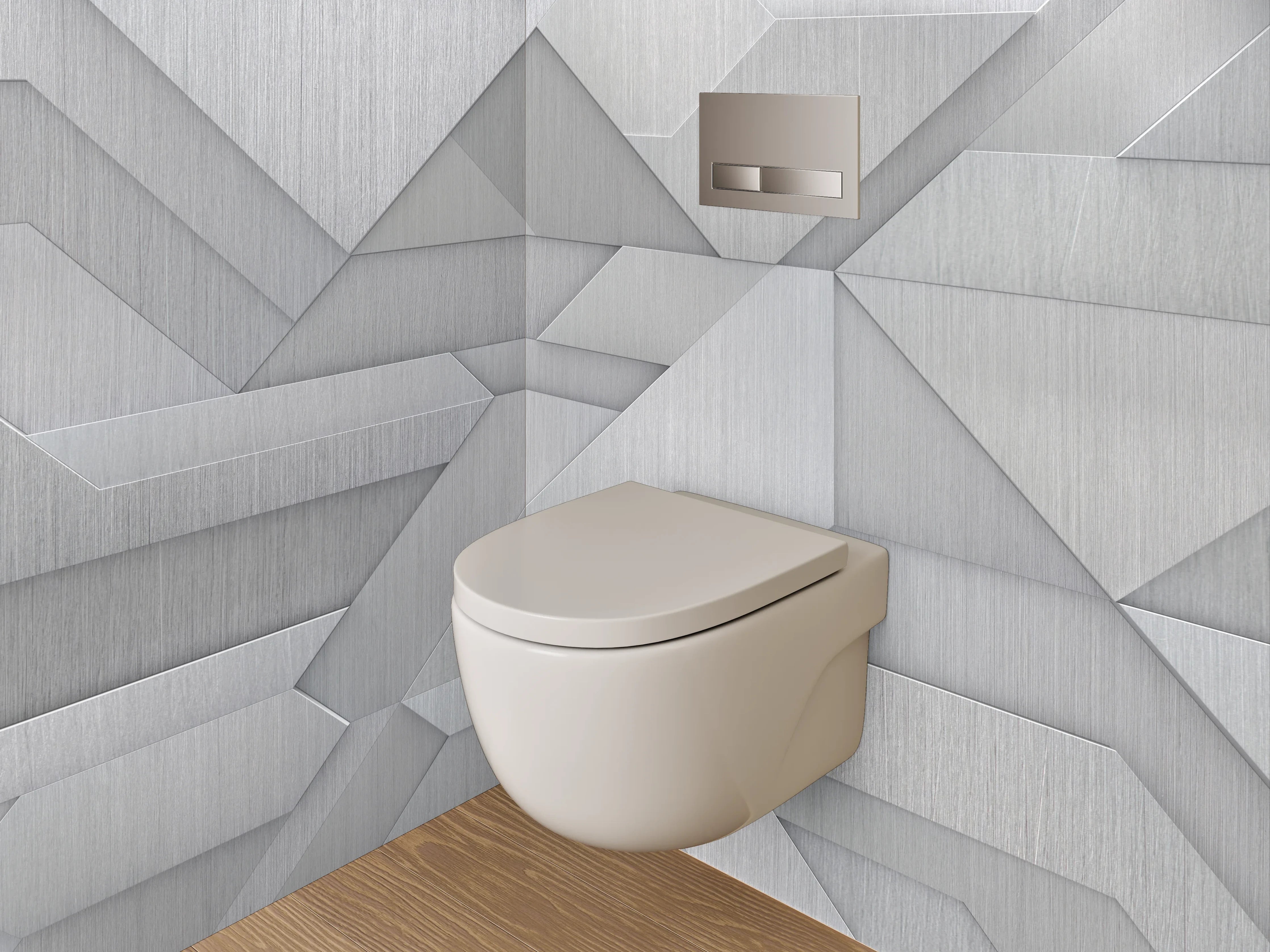 WC-Rückwand - Abstrakte Metallic-Geometrie in Silber und Grau