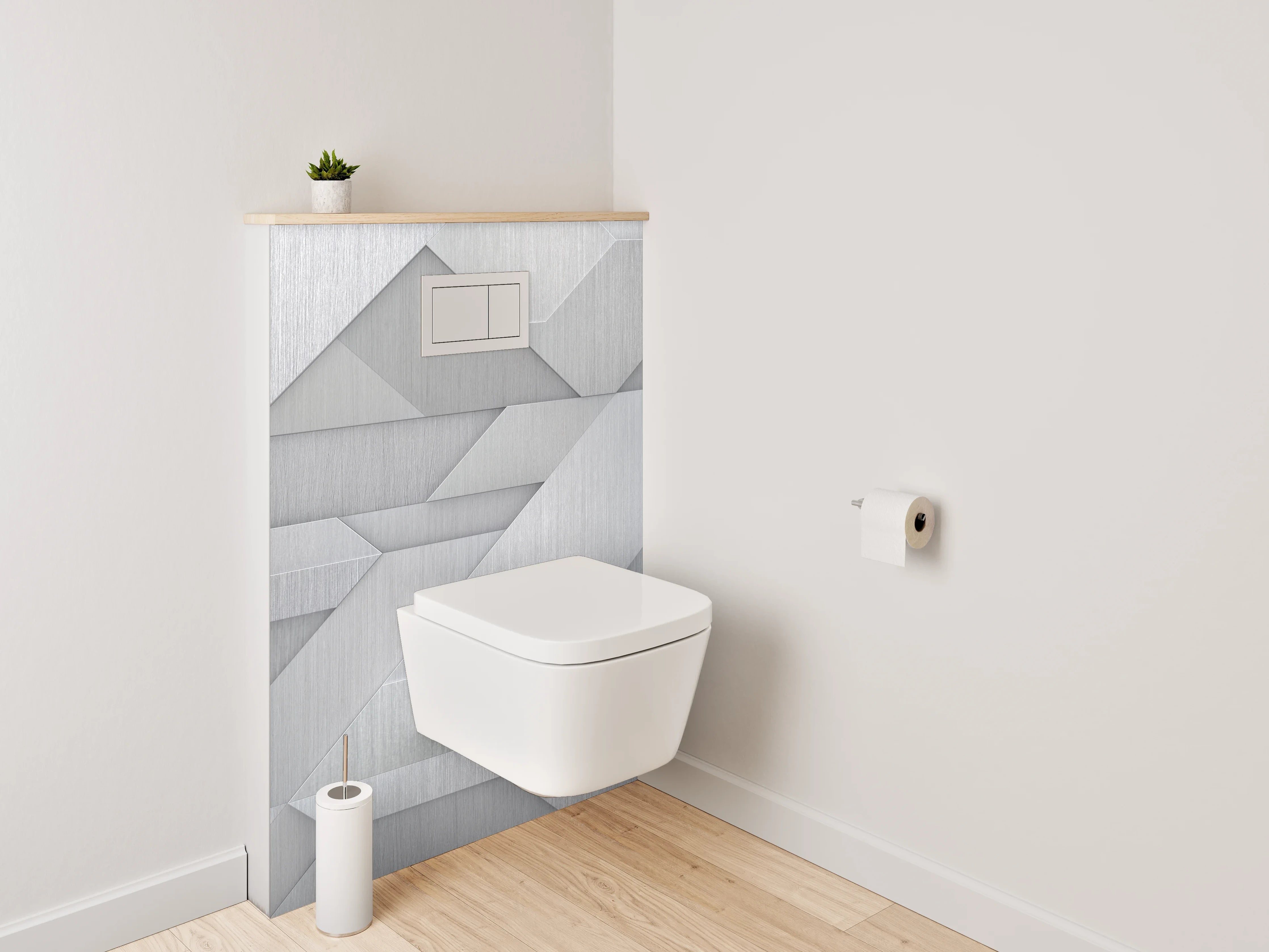 WC-Rückwand - Abstrakte Metallic-Geometrie in Silber und Grau