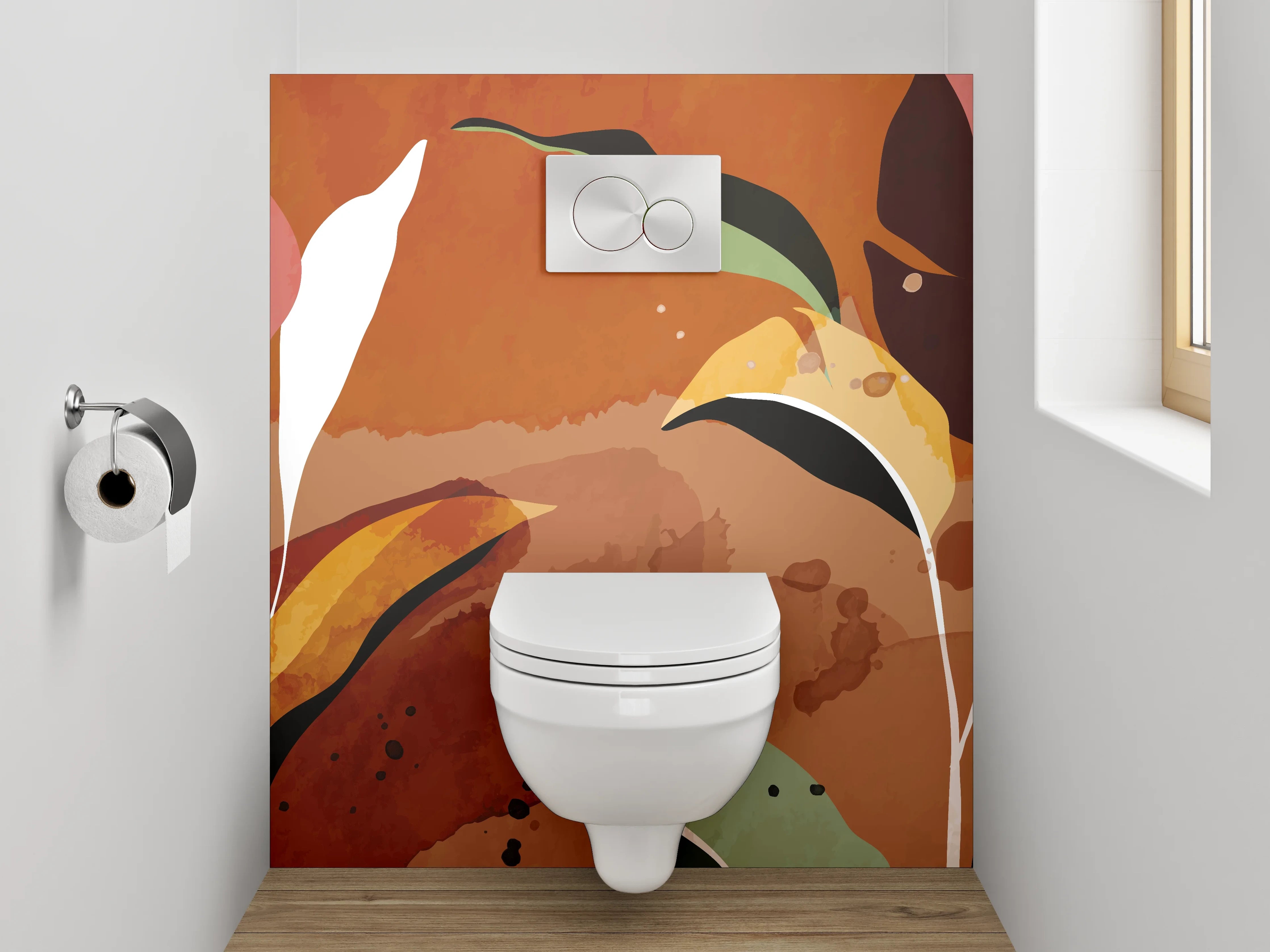 WC-Rückwand - Abstrakte Pflanzen Aquarell Braun