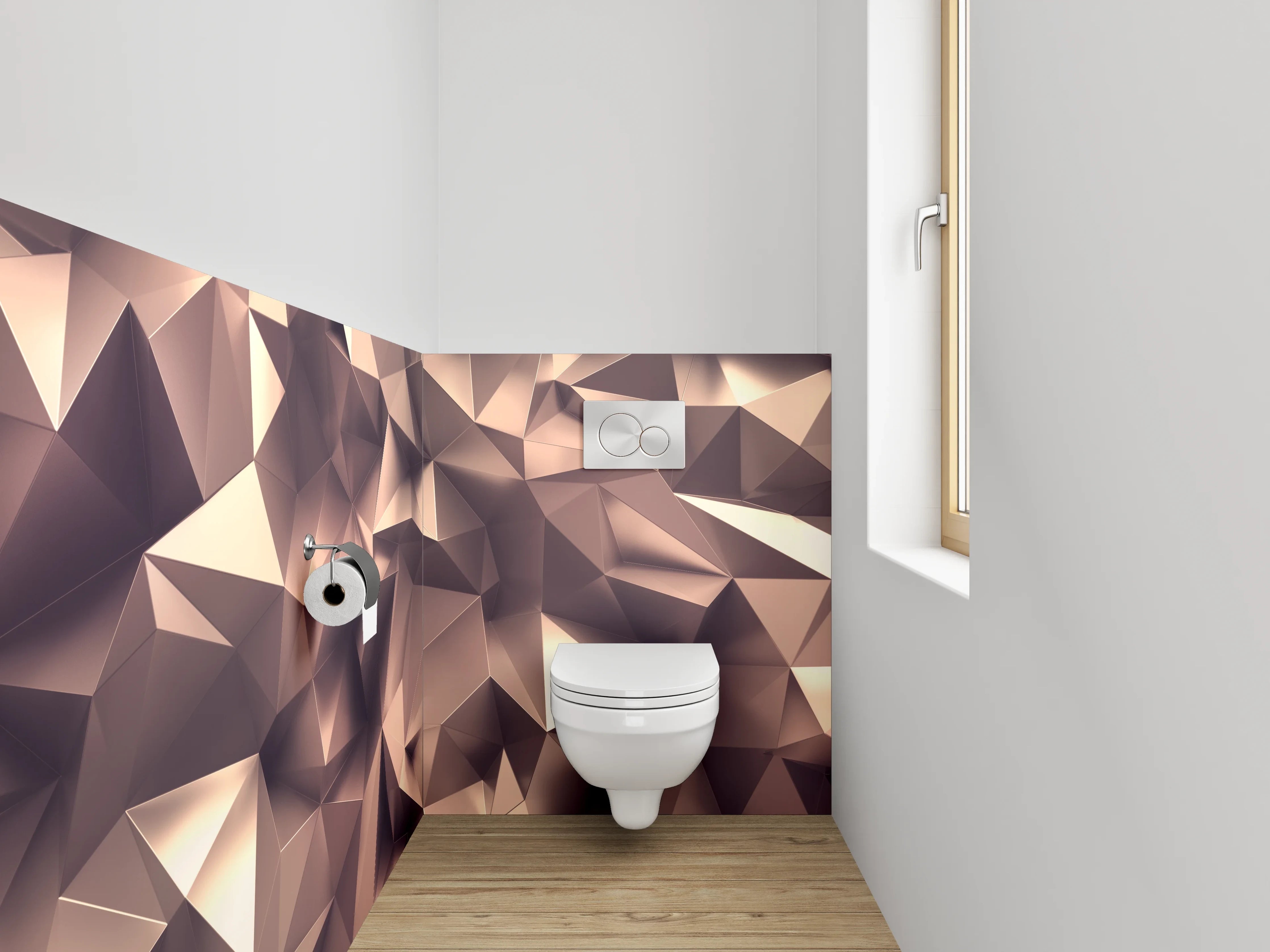 WC-Rückwand - Abstrakte Polygon-Kunst in Kupfer-Braun