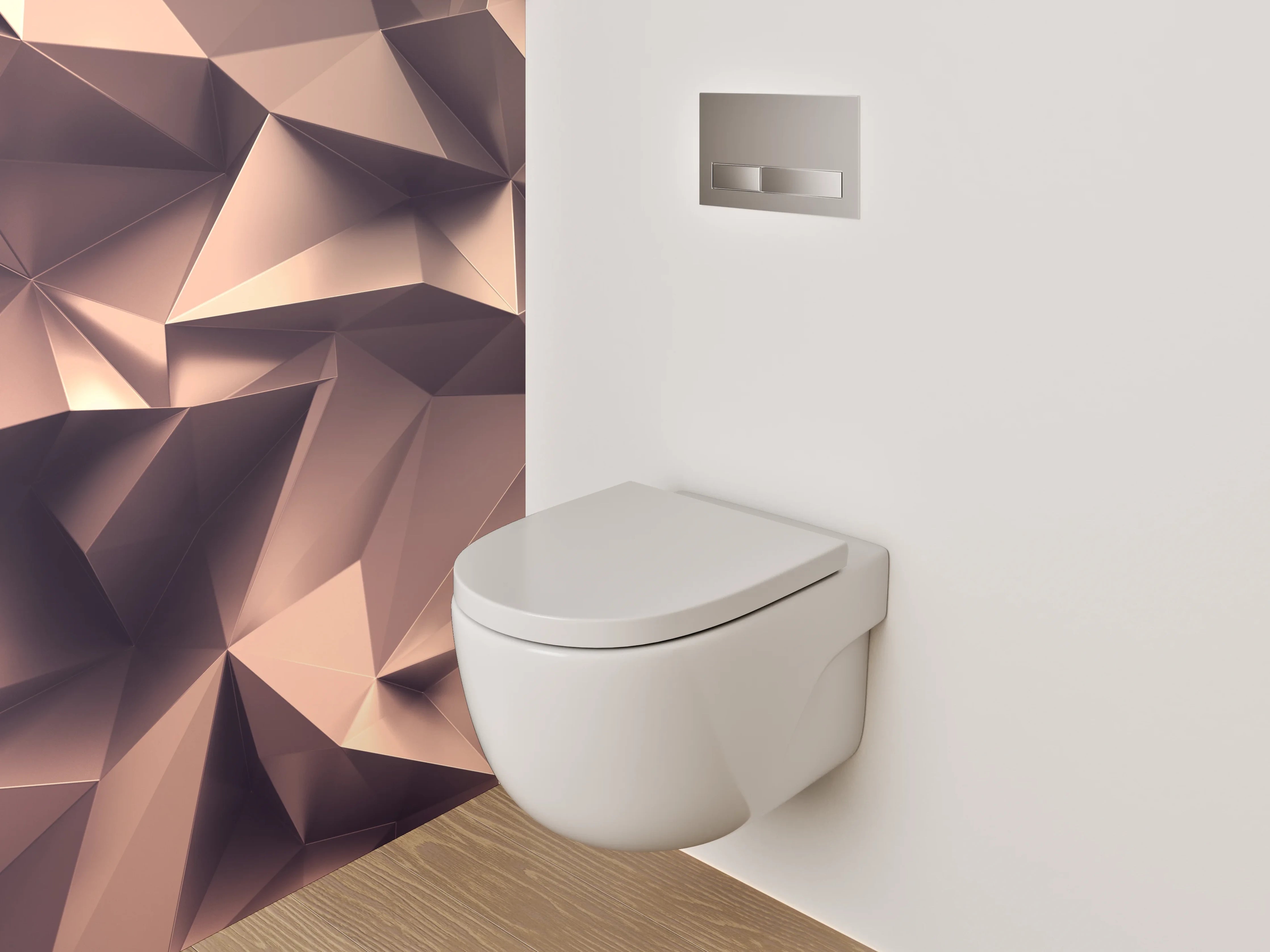 WC-Rückwand - Abstrakte Polygon-Kunst in Kupfer-Braun
