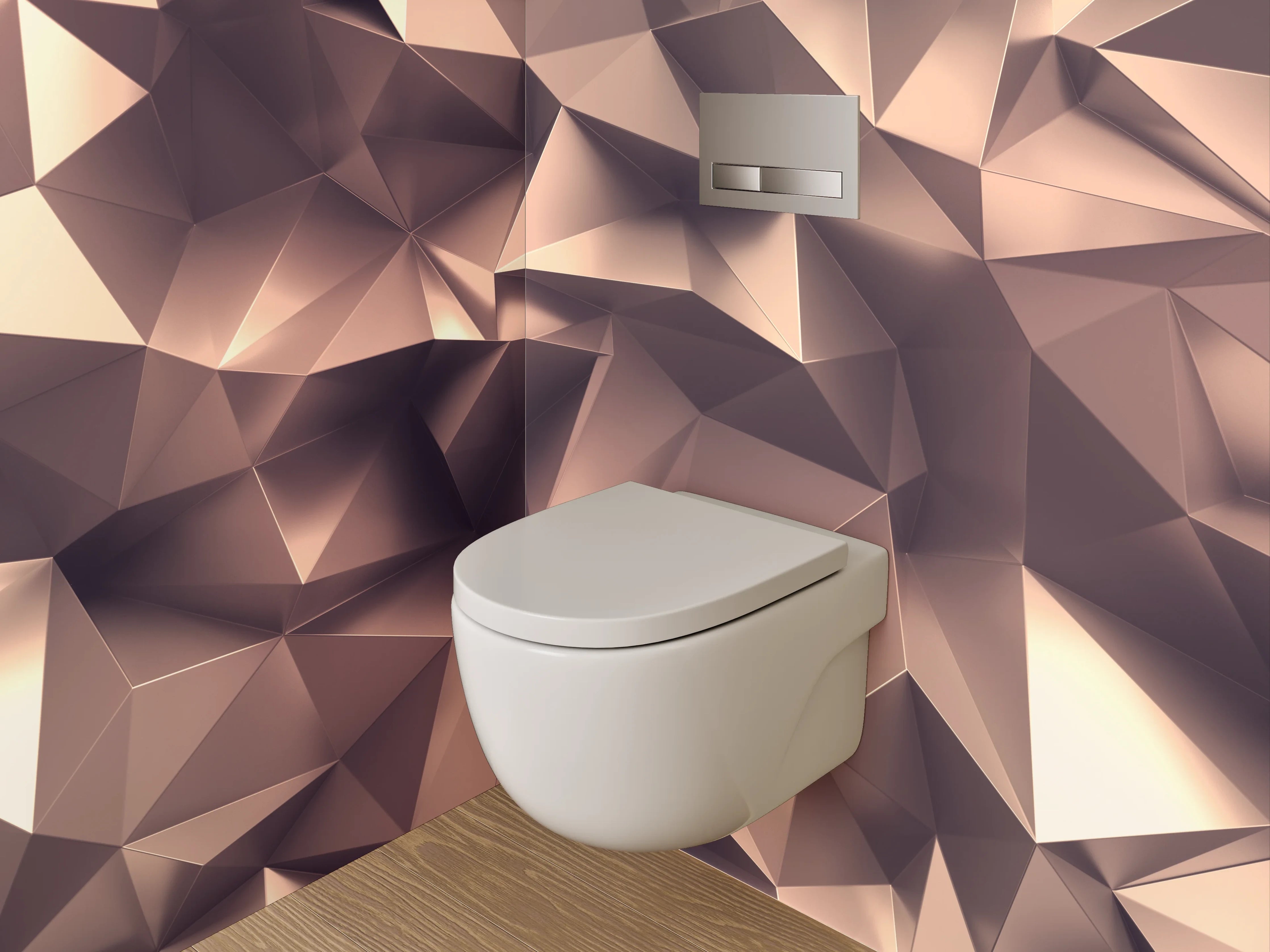 WC-Rückwand - Abstrakte Polygon-Kunst in Kupfer-Braun
