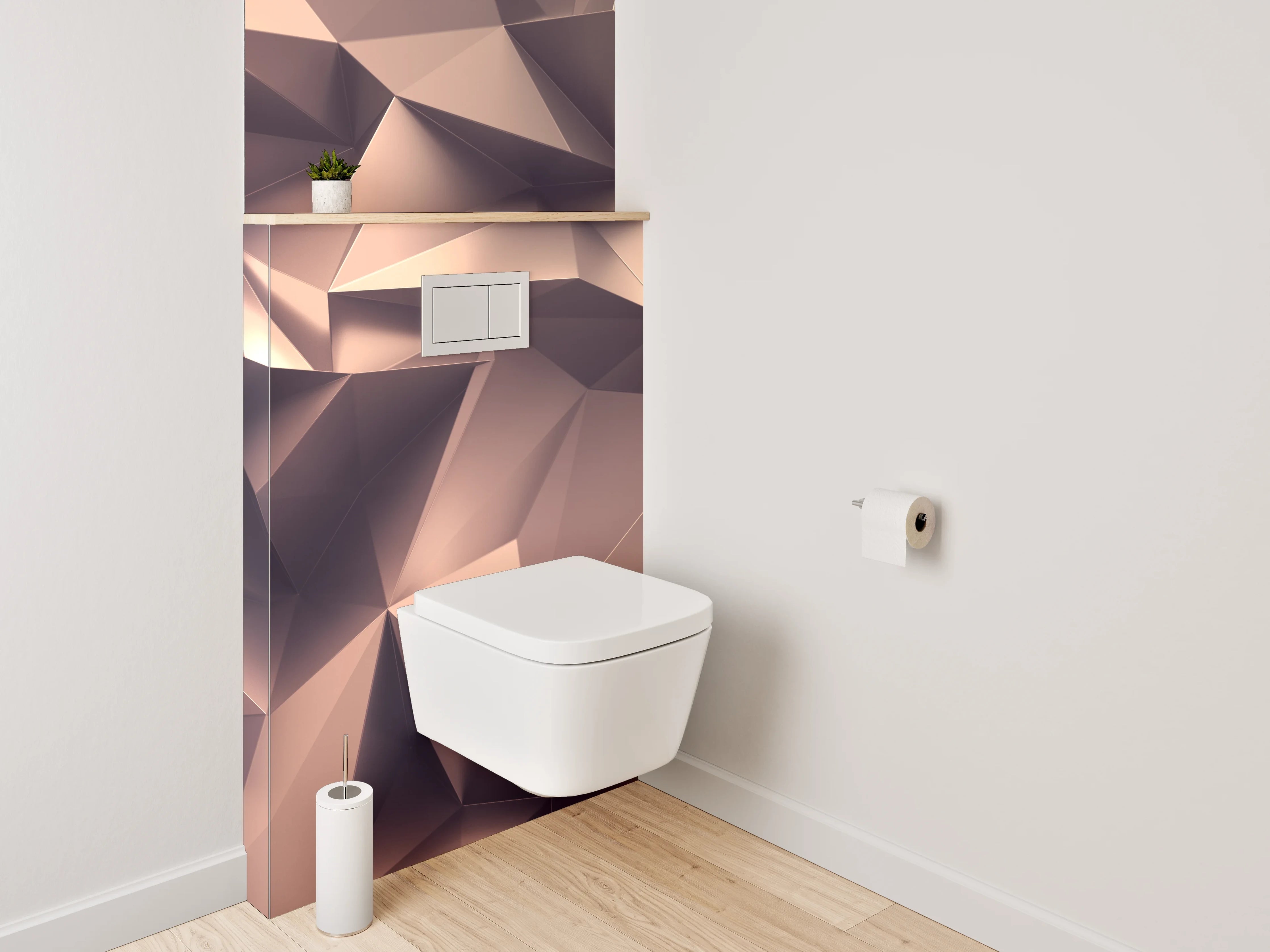WC-Rückwand - Abstrakte Polygon-Kunst in Kupfer-Braun