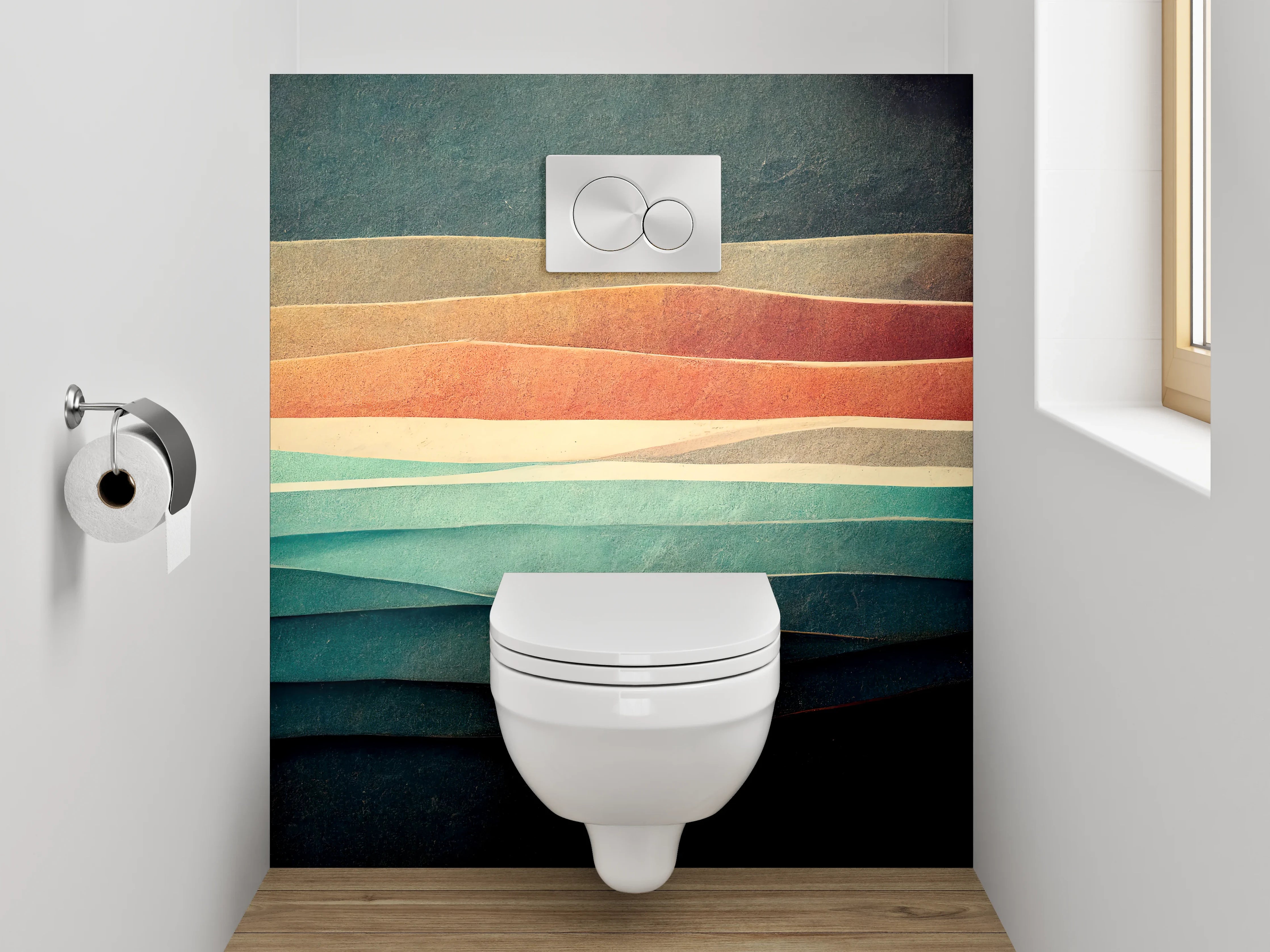 WC-Rückwand - Abstrakte Schichtung Pastell Aquarell