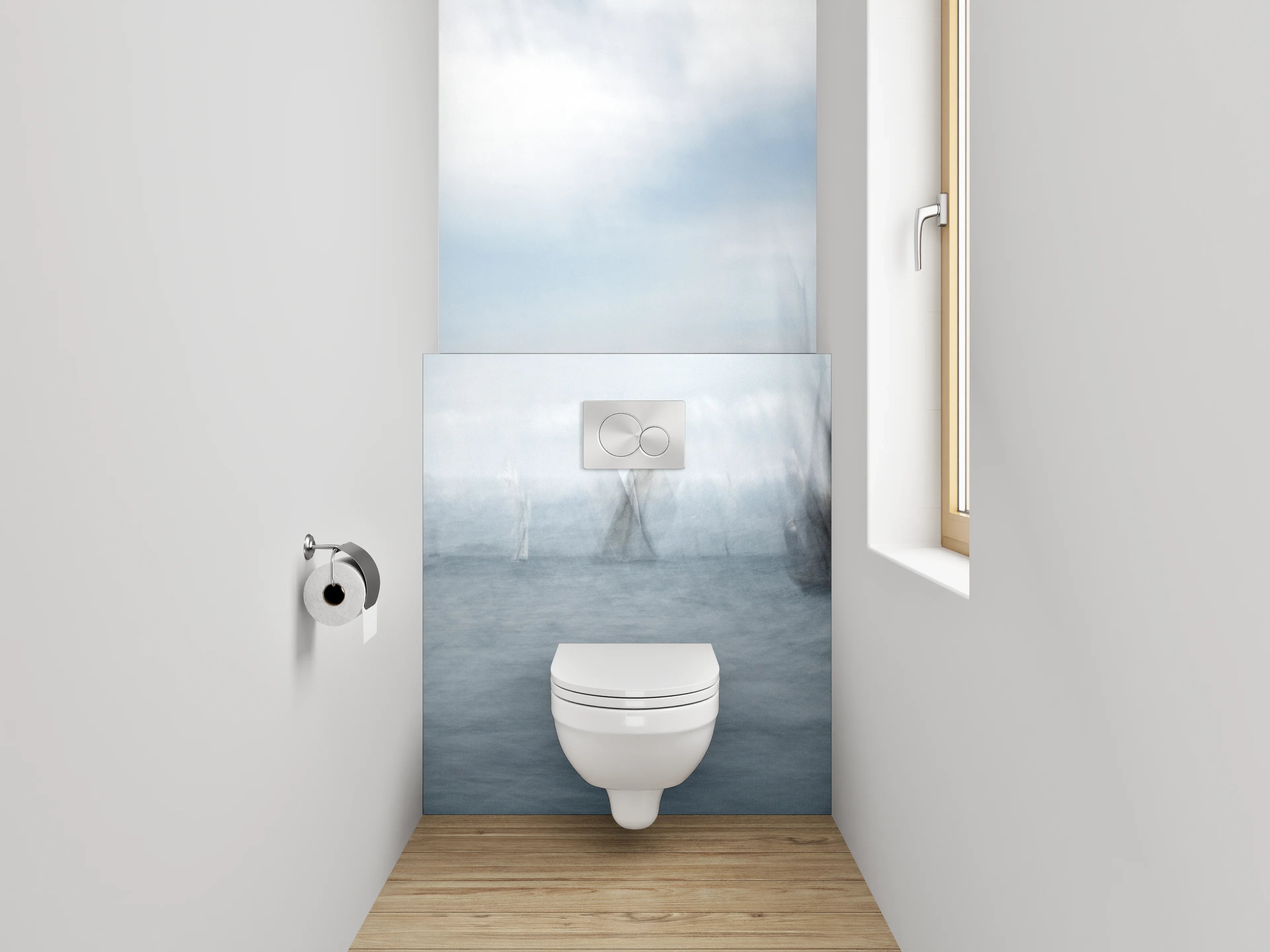 WC-Rückwand - Abstrakte Segelboote im Nebel