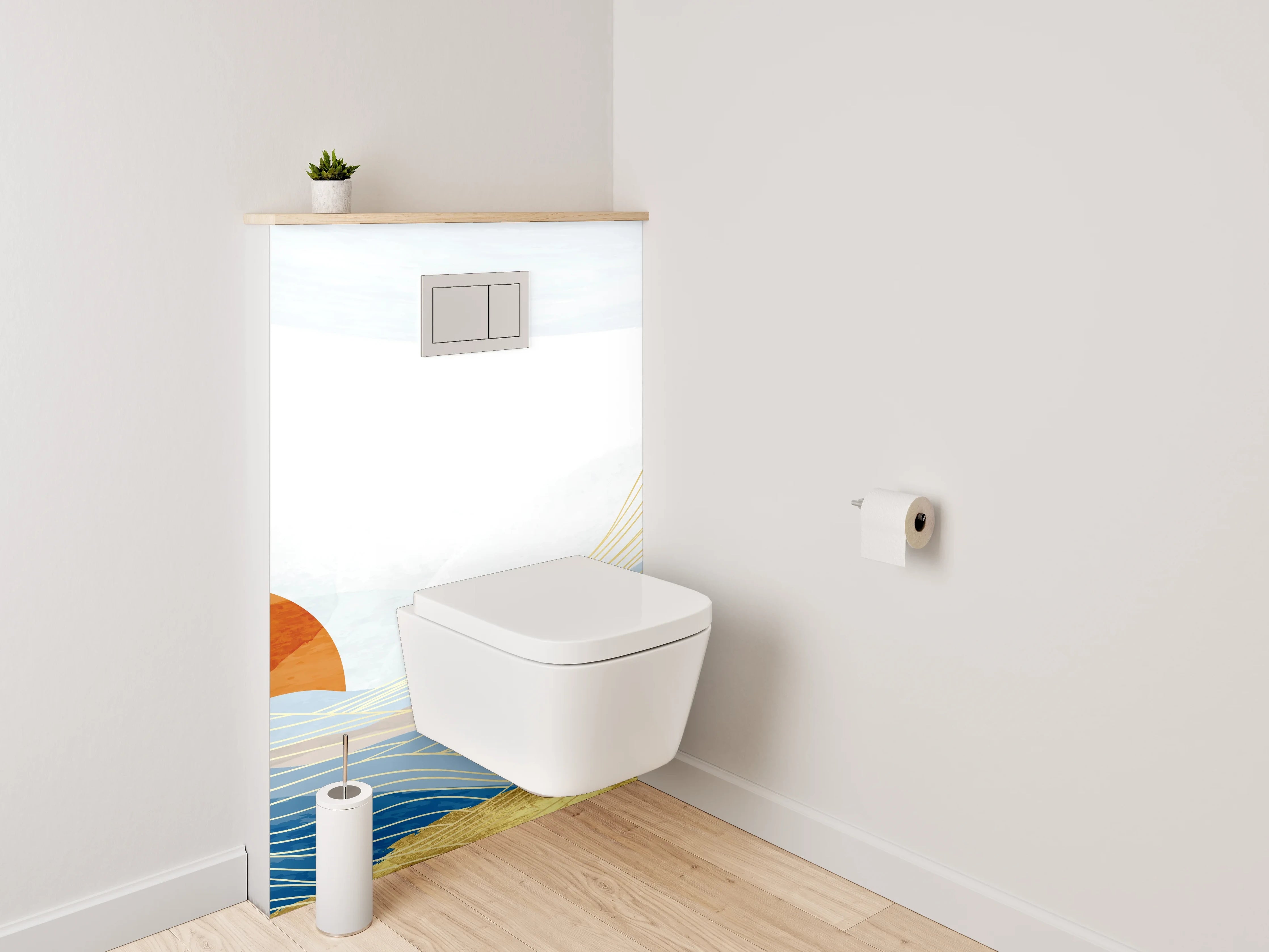 WC-Rückwand - Abstrakte Sonnenlandschaft im Aquarellstil