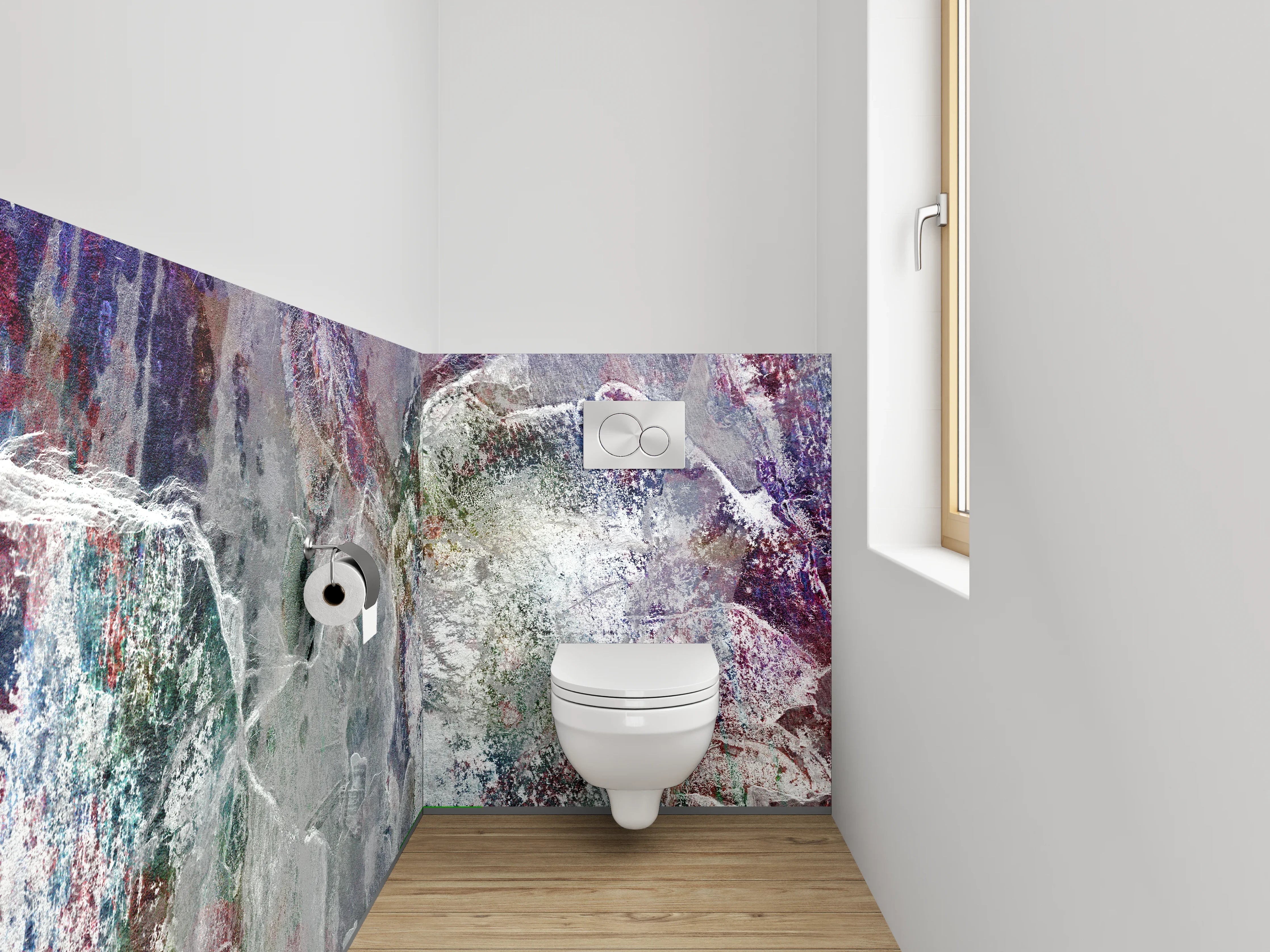 WC-Rückwand - Abstrakte Steinformation in Marmorfacetten