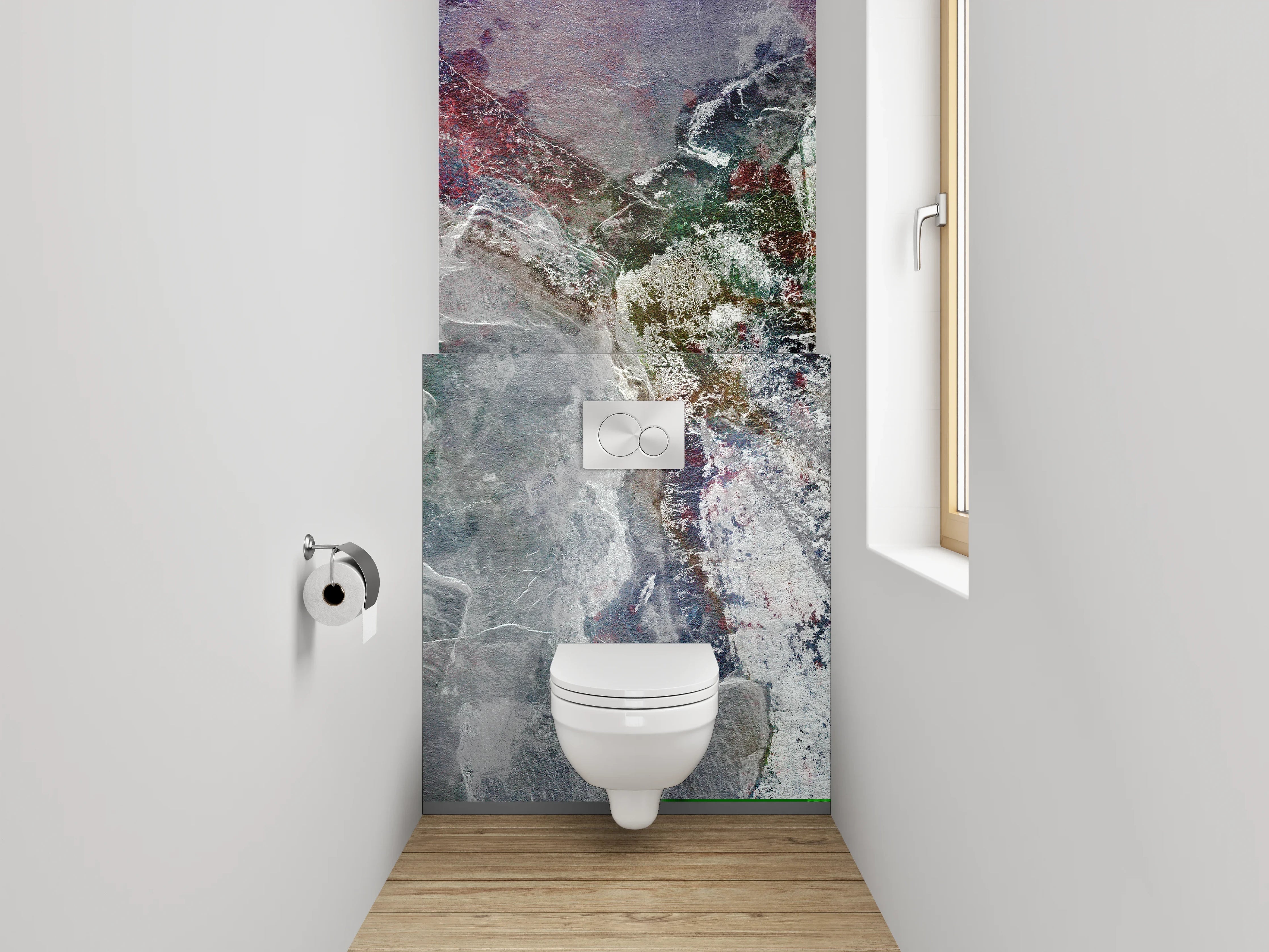 WC-Rückwand - Abstrakte Steinformation in Marmorfacetten