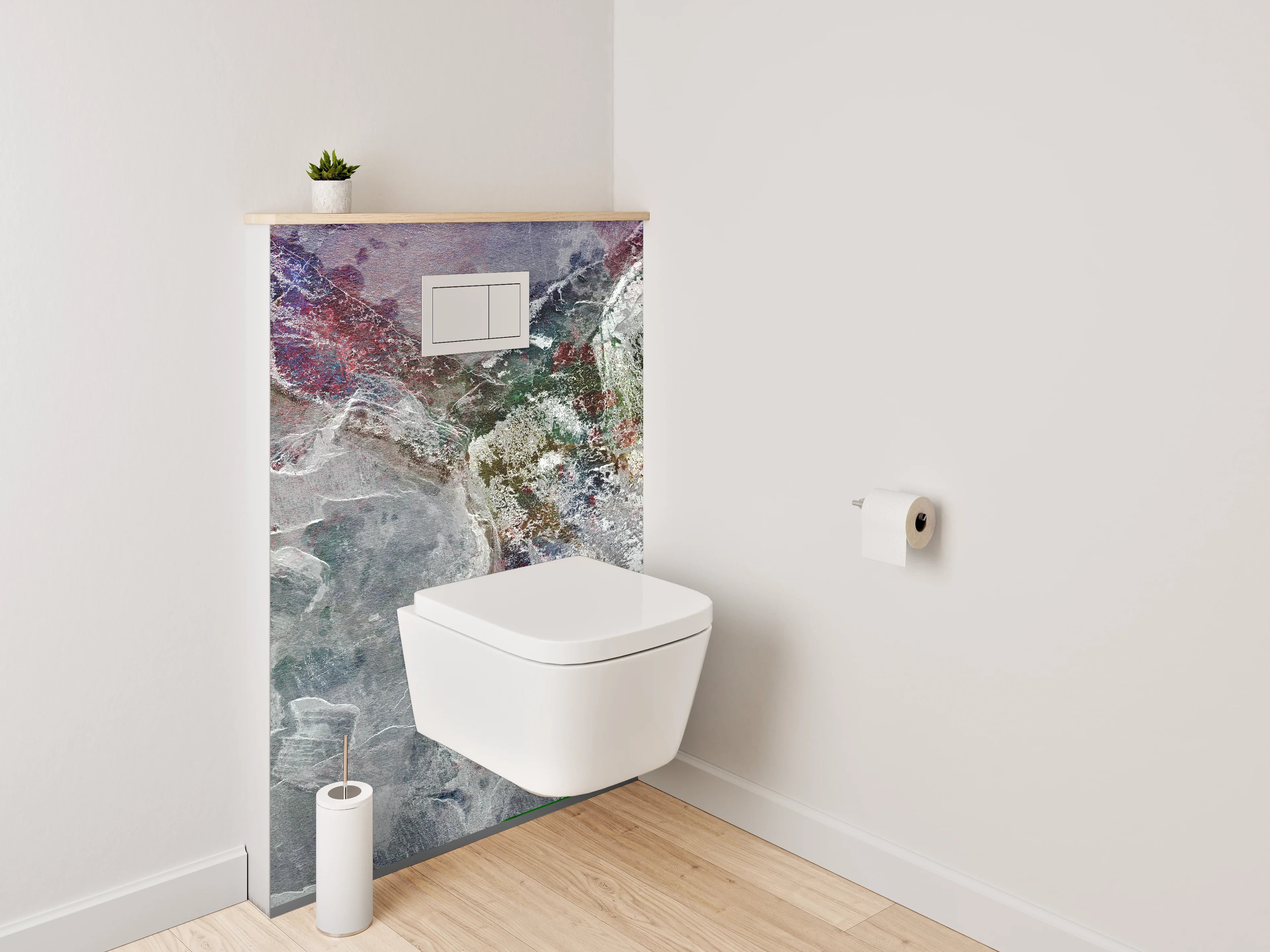 WC-Rückwand - Abstrakte Steinformation in Marmorfacetten