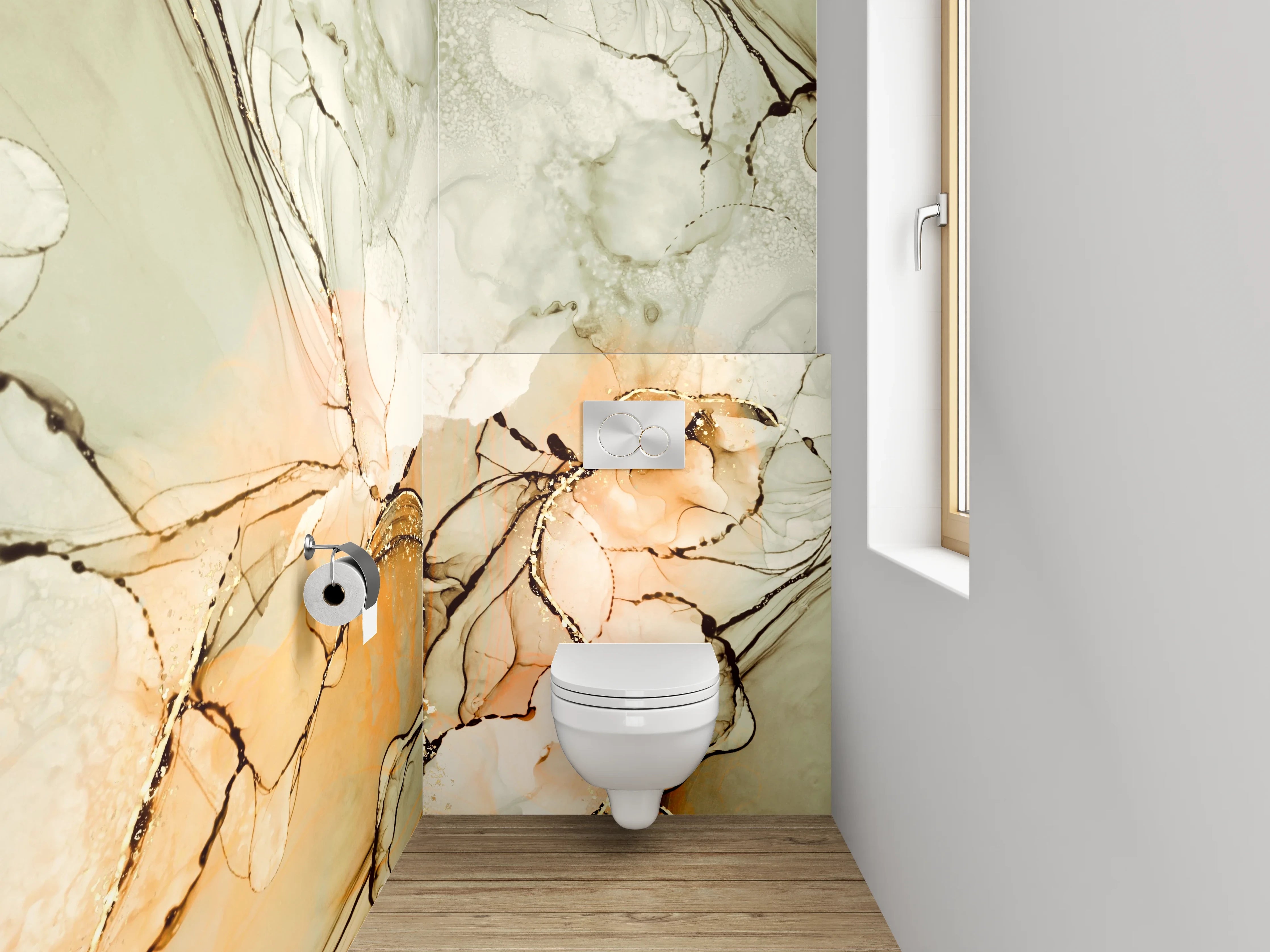 WC-Rückwand - Abstrakte Steingold Aquarell-Optik