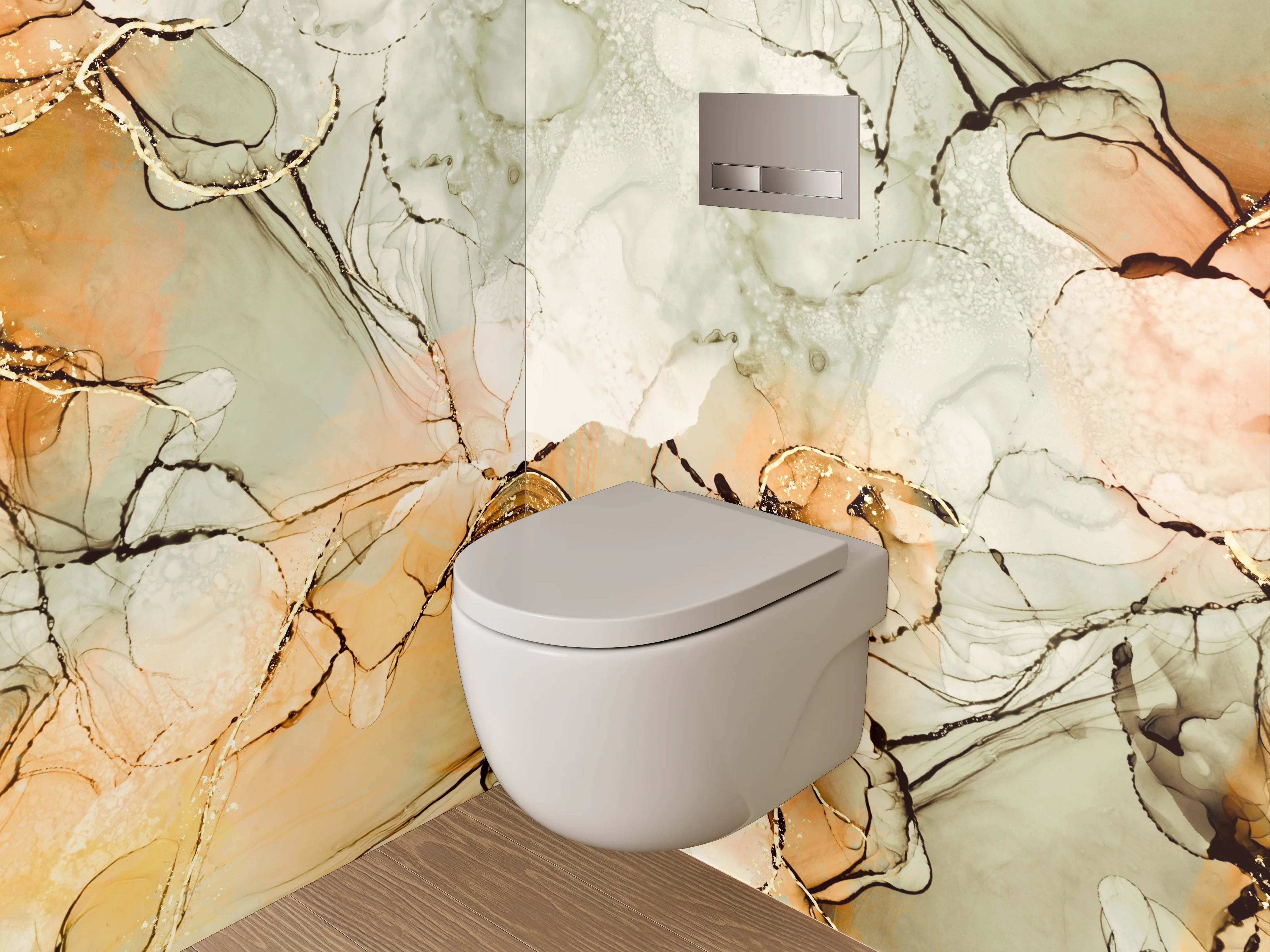 WC-Rückwand - Abstrakte Steingold Aquarell-Optik
