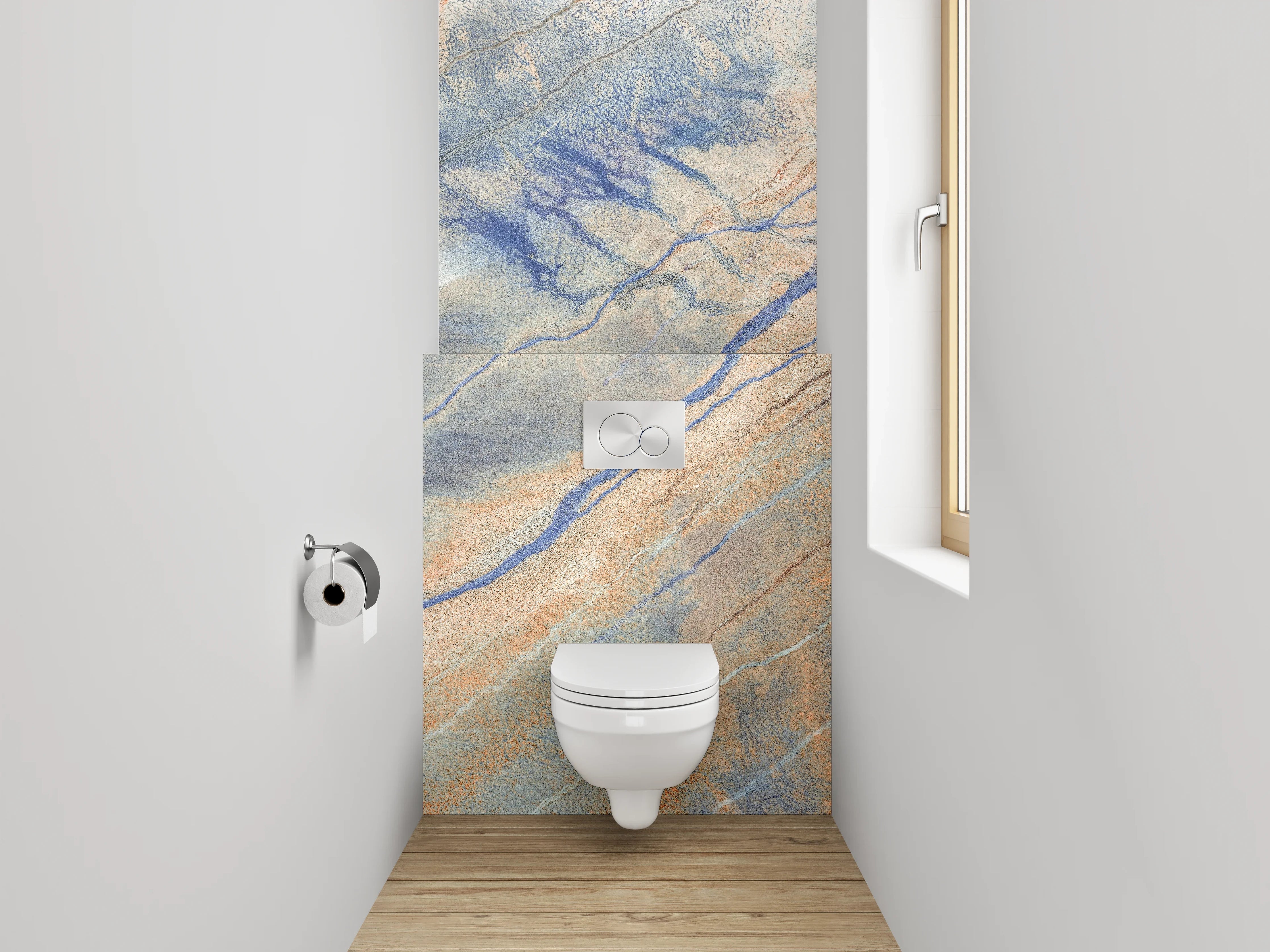 WC-Rückwand - Abstrakte Steinstruktur in Blau und Beige