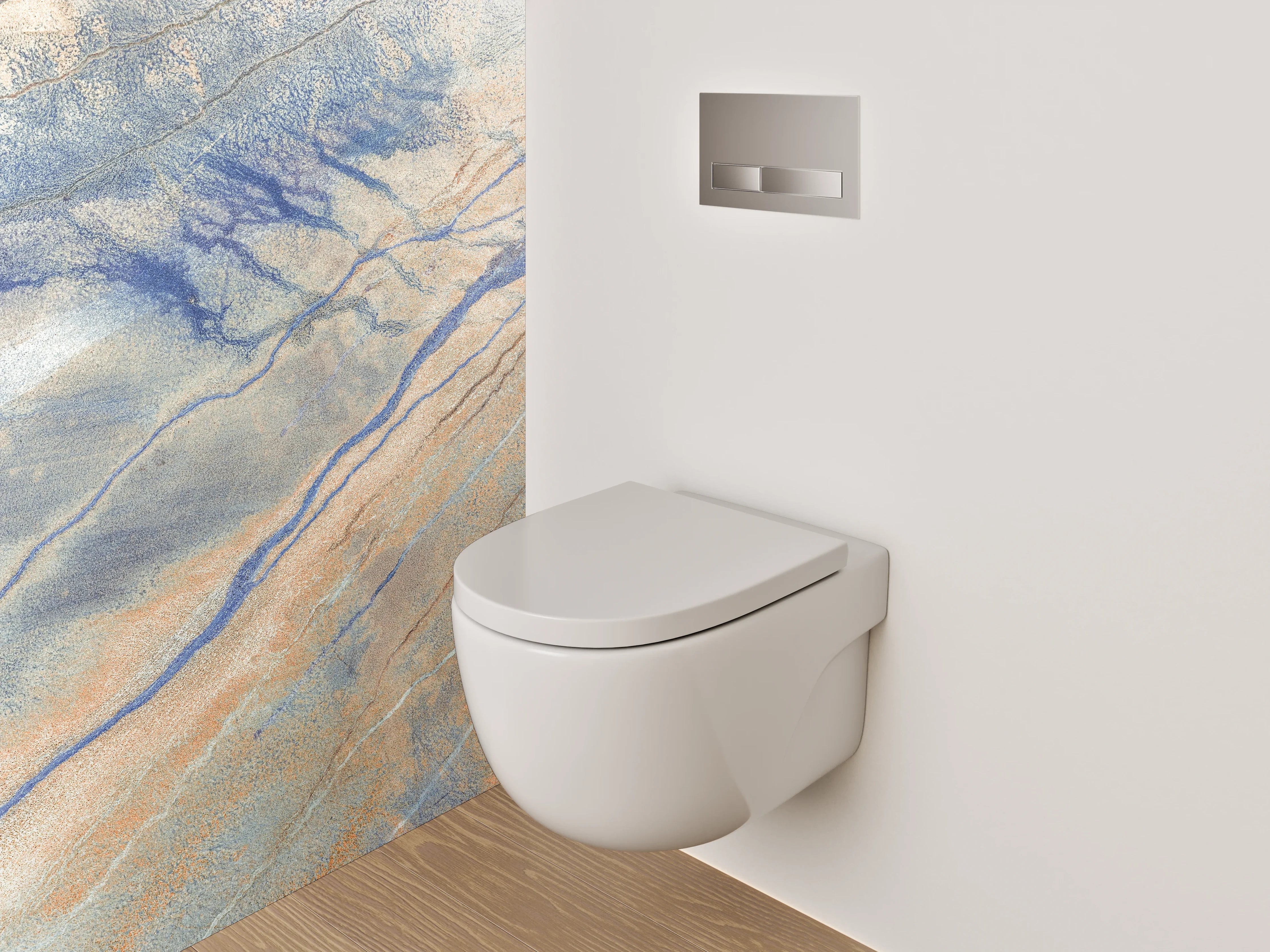 WC-Rückwand - Abstrakte Steinstruktur in Blau und Beige