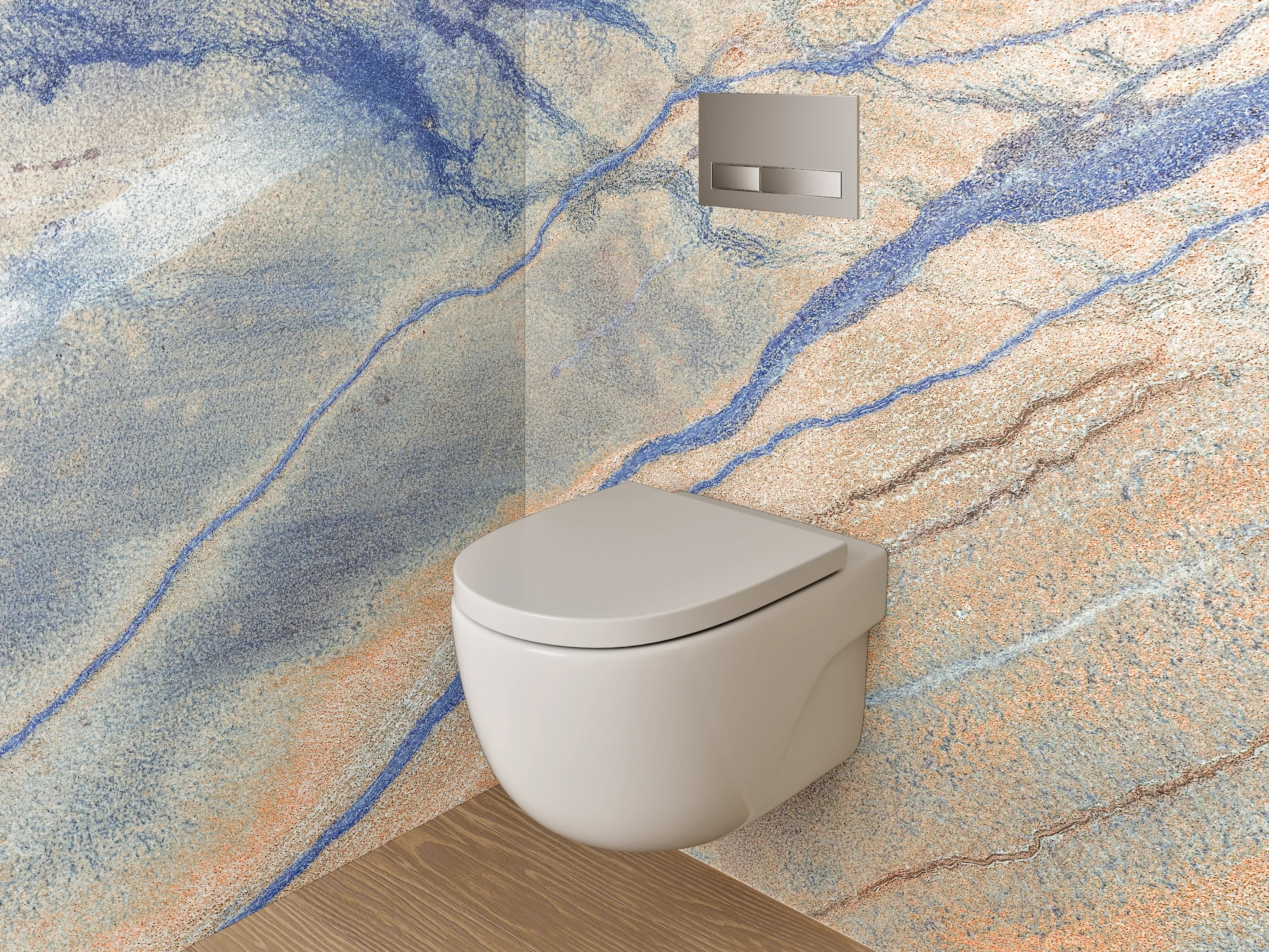WC-Rückwand - Abstrakte Steinstruktur in Blau und Beige