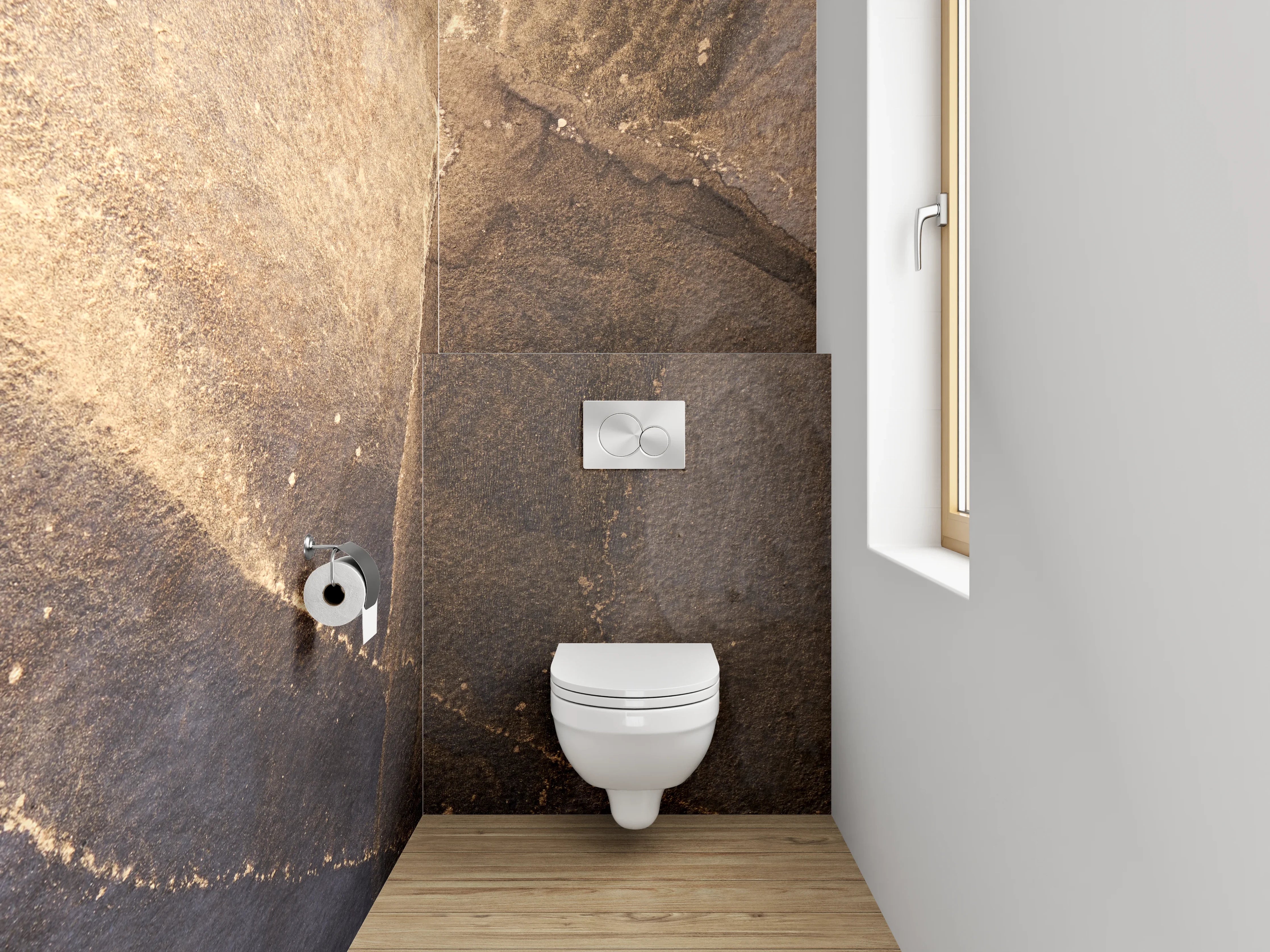WC-Rückwand - Abstrakte Steinstruktur mit Goldakzent
