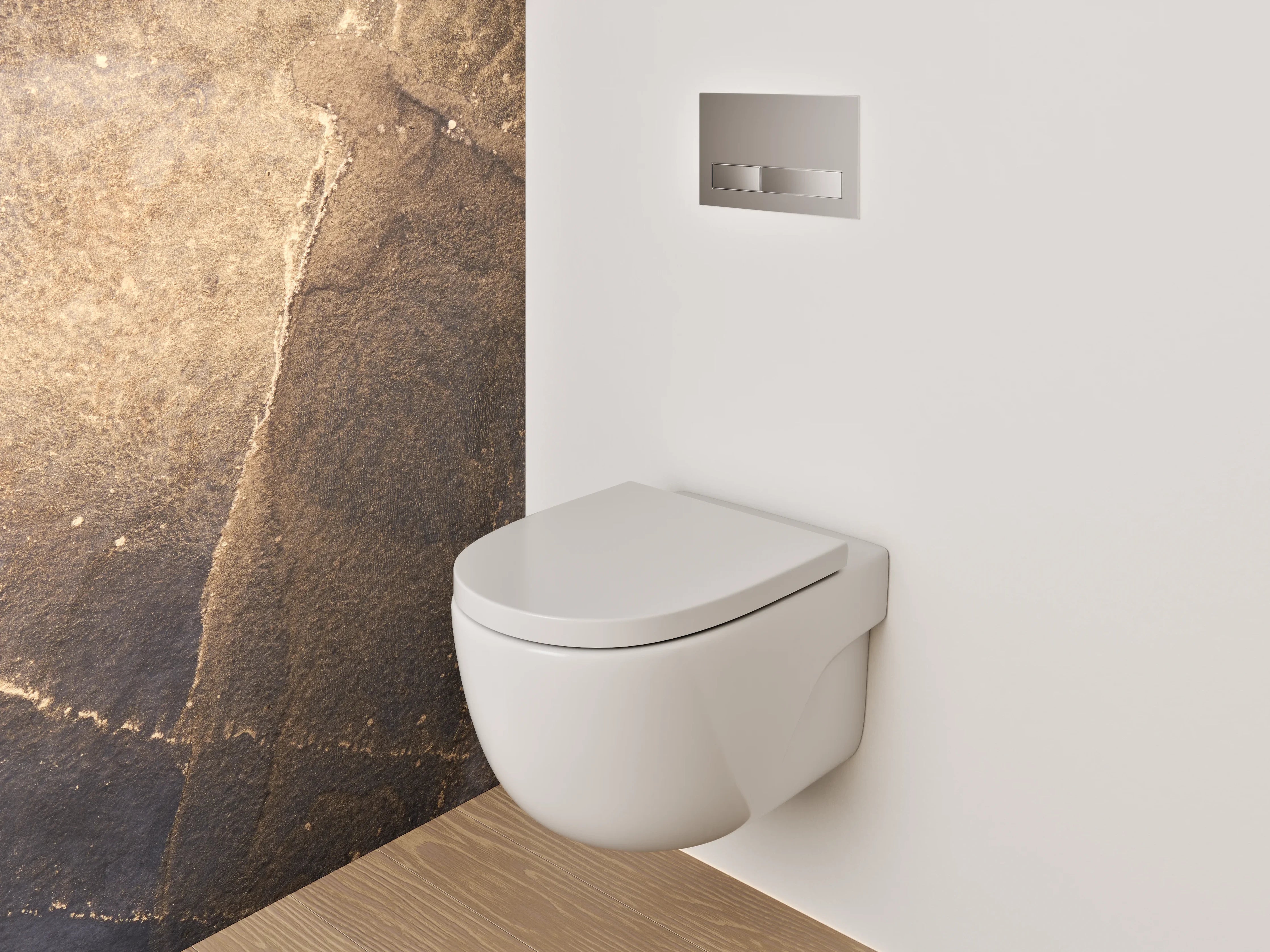 WC-Rückwand - Abstrakte Steinstruktur mit Goldakzent