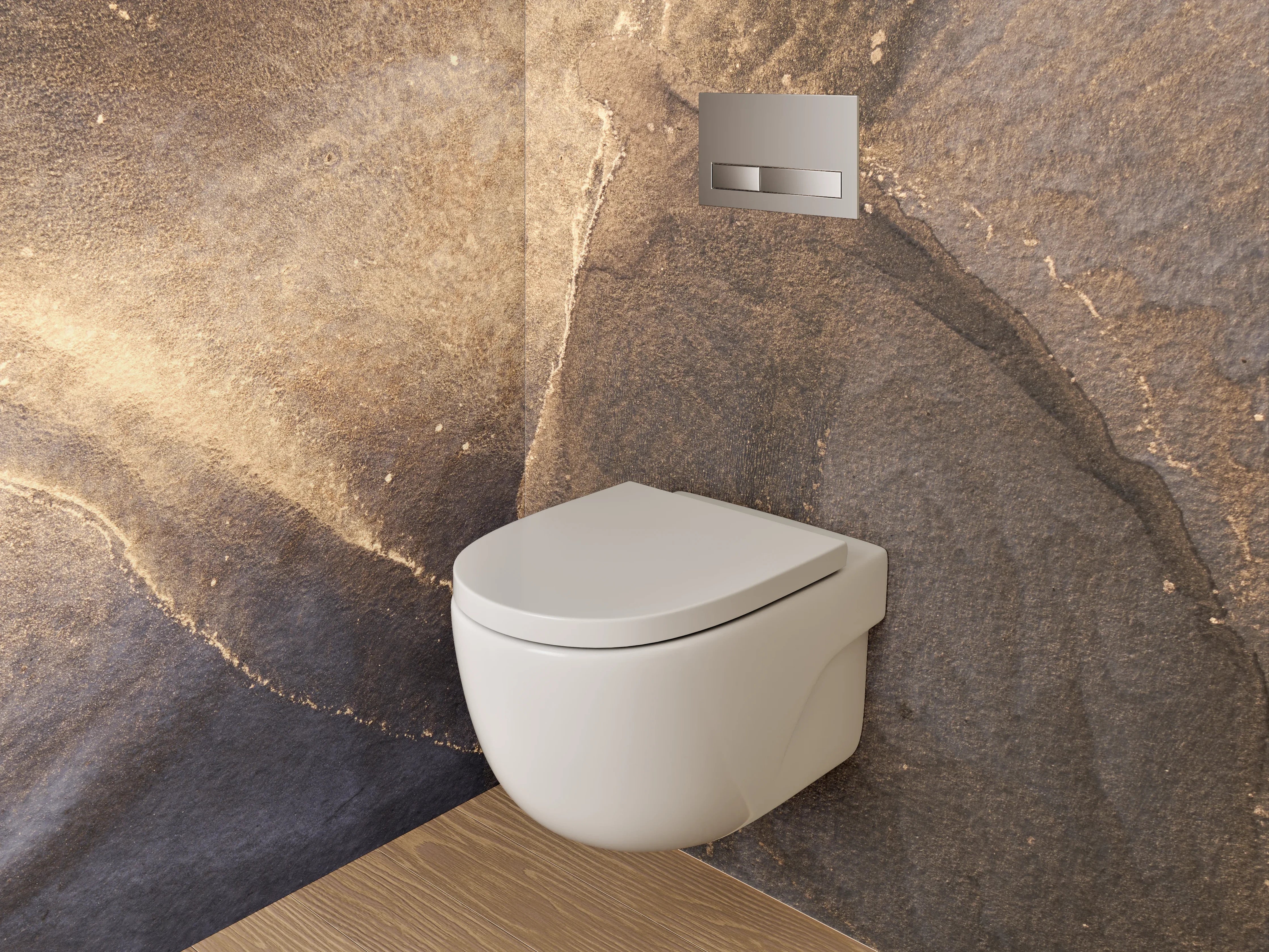 WC-Rückwand - Abstrakte Steinstruktur mit Goldakzent